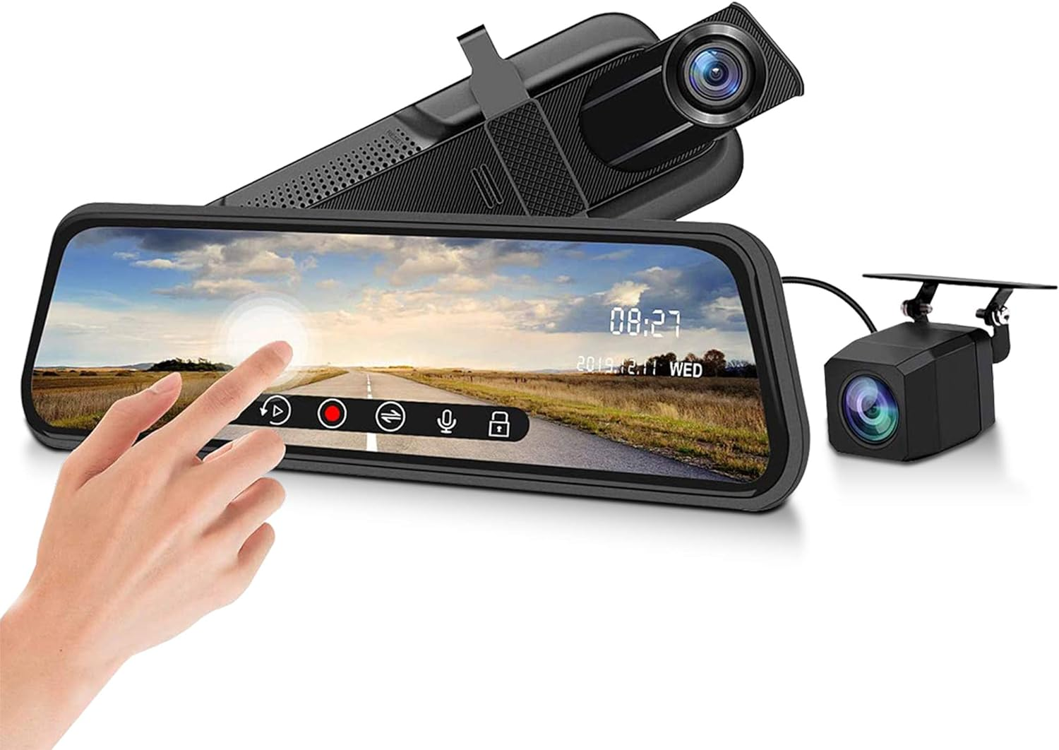 Christmas Birthday Gift Idea Mirror Dash Cam Dual Front and Rear Camera Elinz 10" 1080P for Car, Men Women, Him Her, Rearview Mirror Monitor Reverse Reversing Cam 720P Full Touch Screen, 1 Yr Warranty image number 5