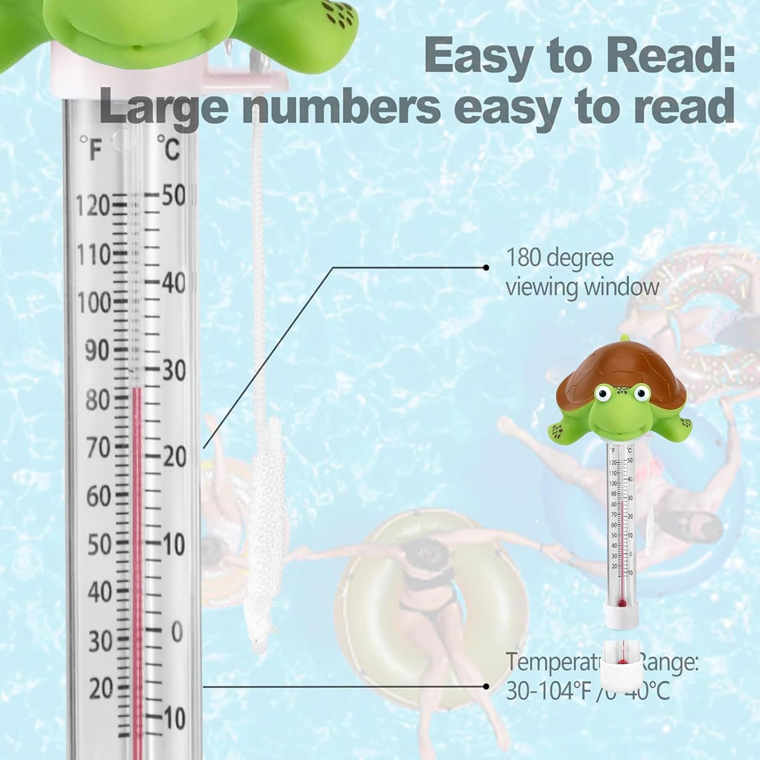 Floating Pool Temperature Gauge - Spa Temperature Gauge,Large Display Easy Read Sensor Animal Shape Monitor for Hot Tubs Spas Aquariums Outdoor Indoor - Flamingo image number 6