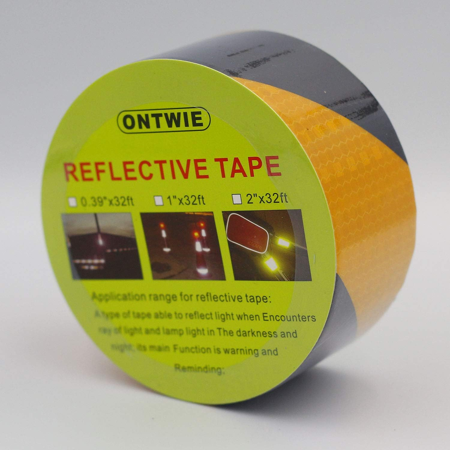 2" X 33Ft Reflective Tape Safety, ONTWIE Reflective Warning Sticker Hazard Caution Tape Strong Reflectivity High-Adhesive Bright Safety Reminder Tool - Yellow/Black image number 2