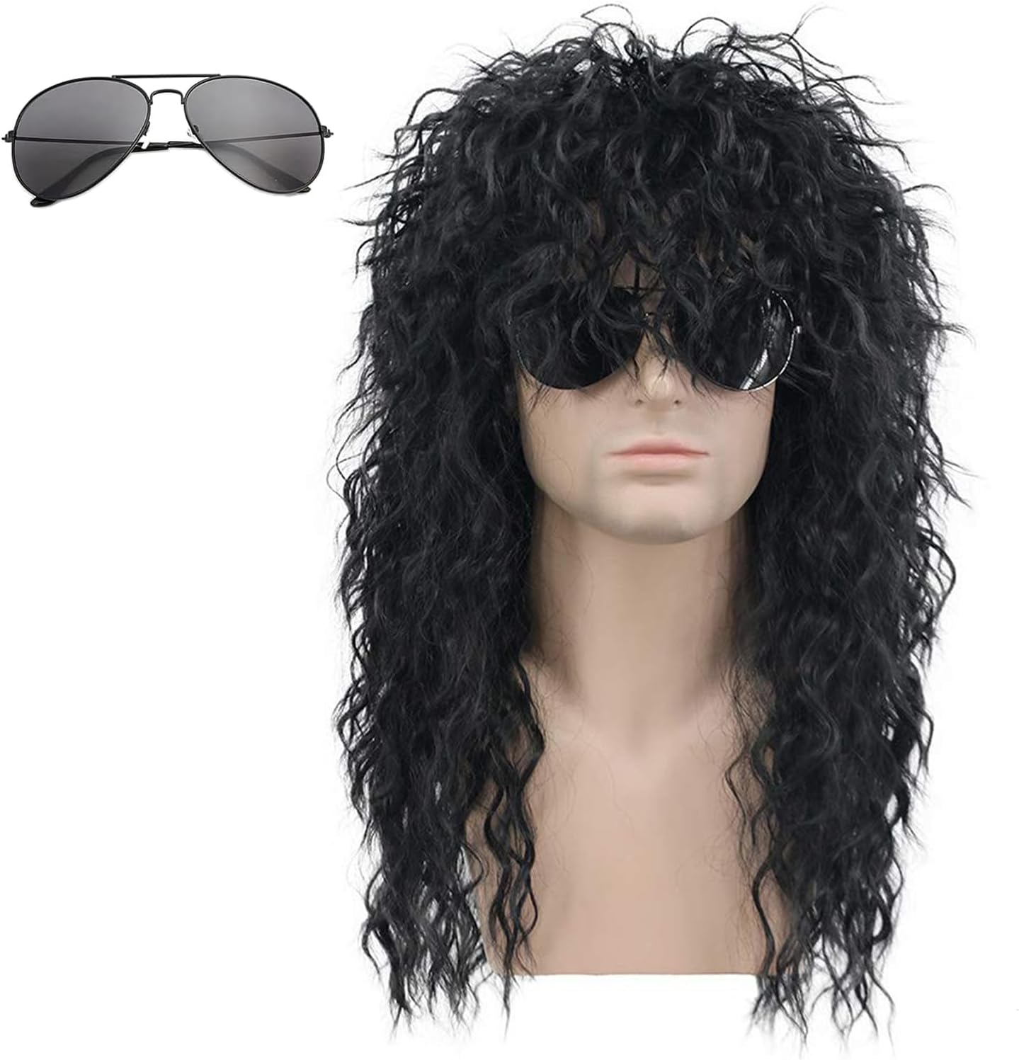 Men'S Hippie Rock Disco Costume Hair ，70S 80S 90S Retro Long Black Curly Wig ， for Halloween, Cosplay, Theme Parties & Rave image number 3