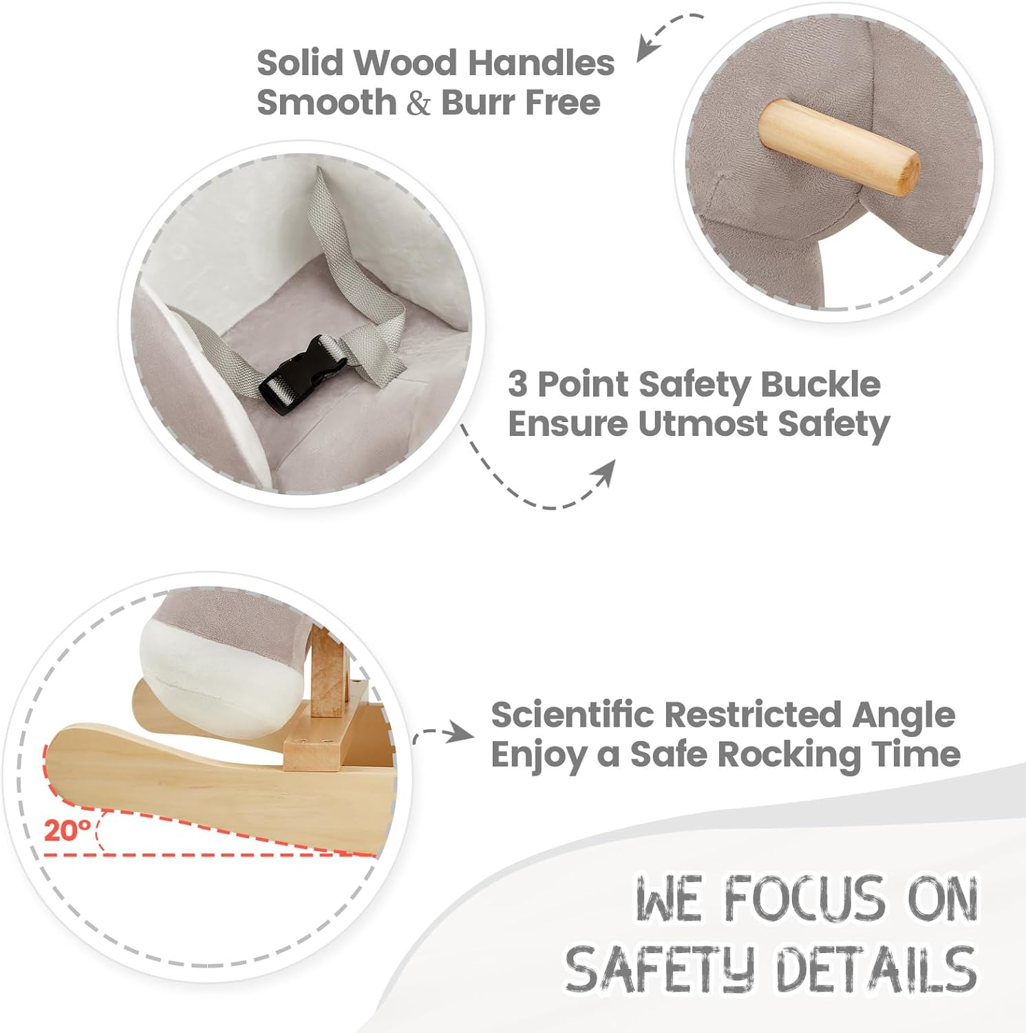 FUNLIO Elephant Baby Rocking Horse for Toddlers 6 Months to 3 Years, Cute & Graceful Grey Elephant Rocker for Baby Girl, Stuffed Plush Ride-On Rocking Animal, Easy to Assemble, CPC & CE Certified