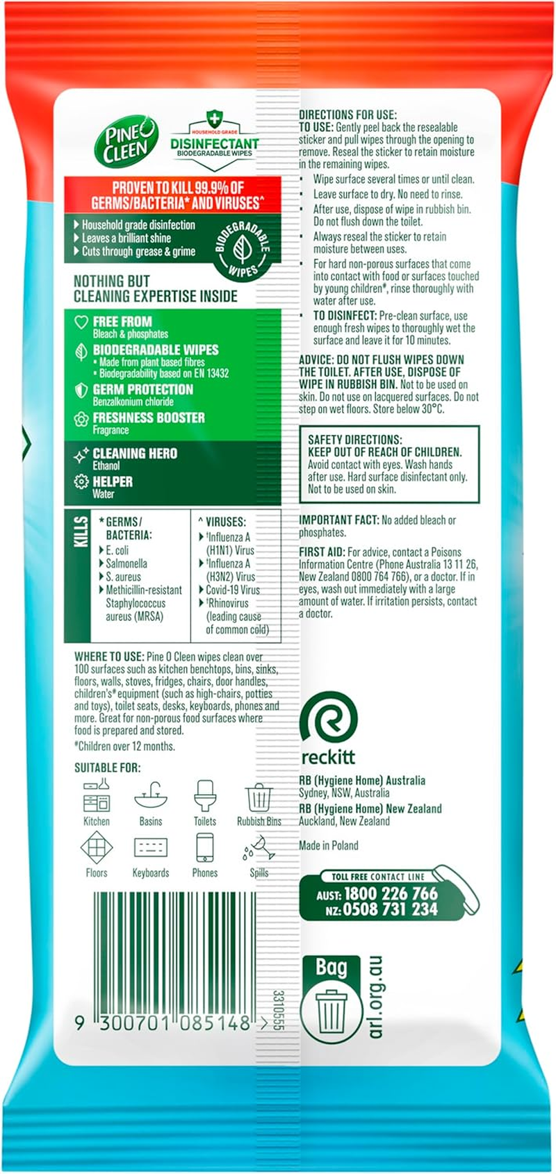 Pine O Cleen Biodegradable Disinfectant Cleaning Wipes Fresh 360S (60'S X 6) image number 1