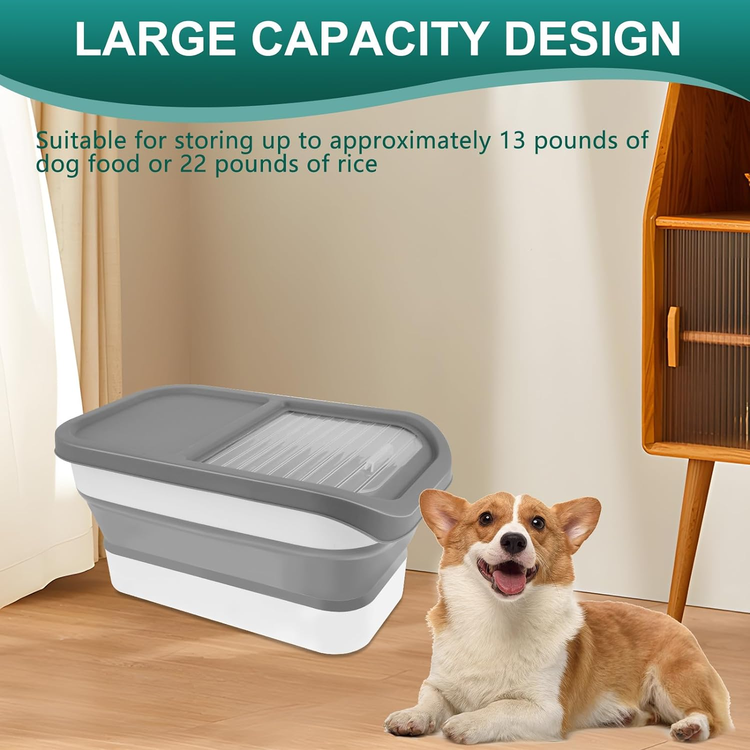 Dog Food Container, Pet Food Container with Measuring Cup & Scoop, 13-20LB Collapsible Food Containers Sliding Lids Cat Food Storage Box, Airtight Dry Food Bin for Pet image number 1