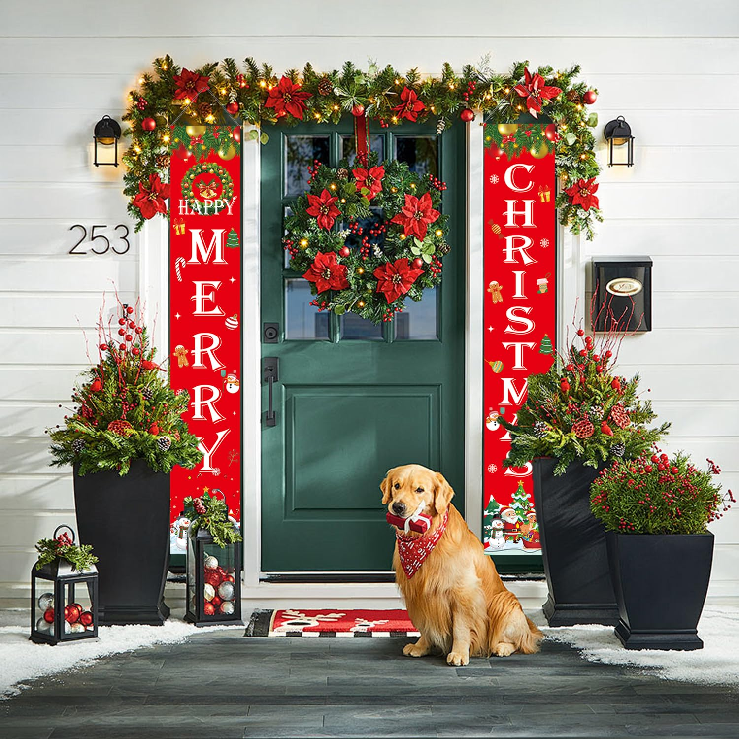 POGEPE Merry Christmas Banner, 180 Cm X 30 Cm, Red, Christmas Decoration for Indoor and Outdoor