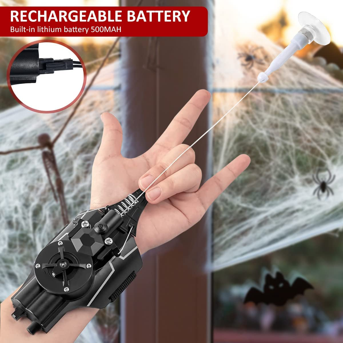 Web Launcher Toy, Newly Upgraded Web Shooters for Kids Gift, Rechargeable Portable Spider Launcher Toy, Silk Spider String Launcher Game for Cosplay (Black) image number 5