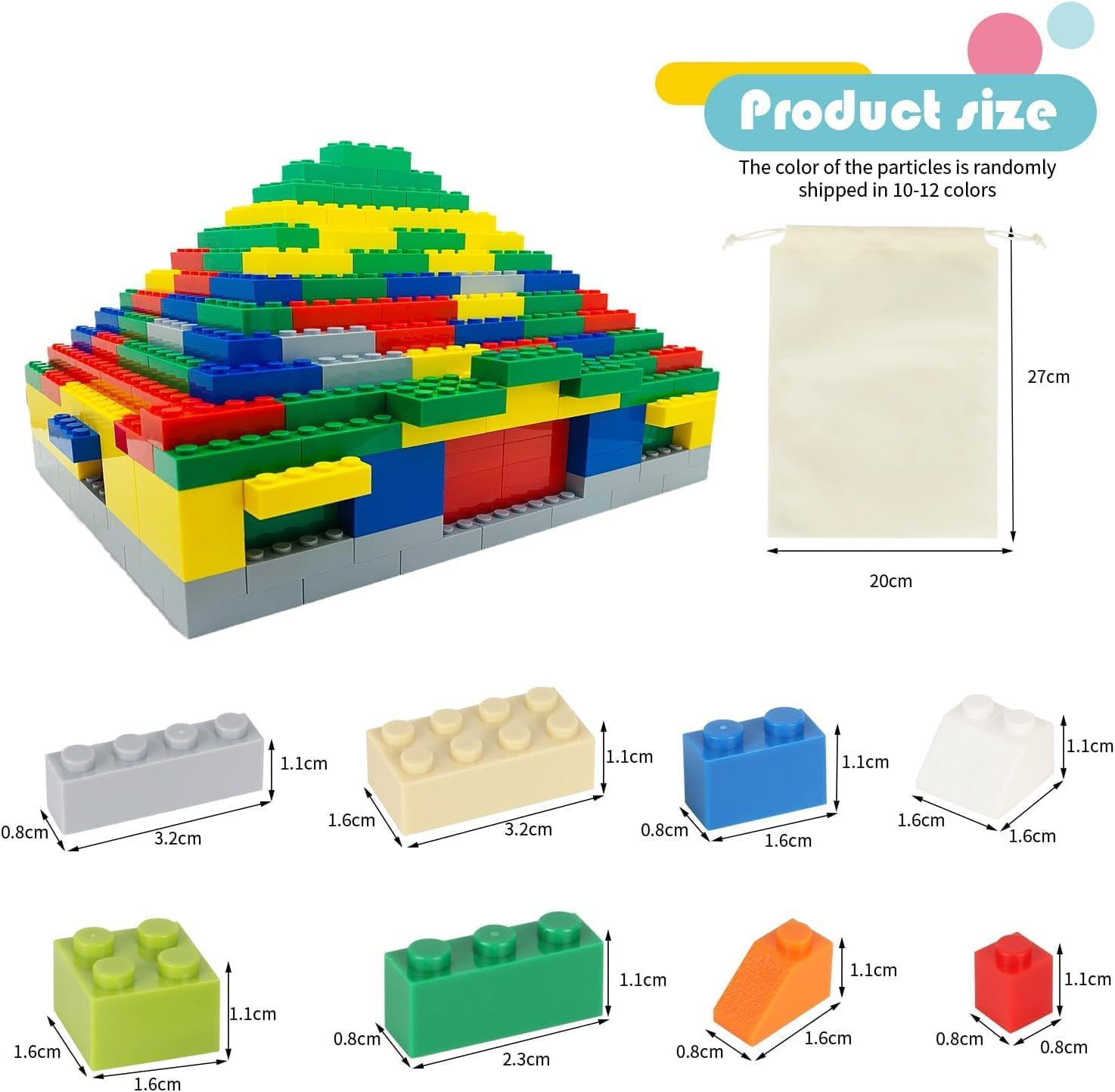 Classic Building Bricks Compatible with All Major Brands, 399 Pieces High Bulk Building Blocks in Random Color, Kids Creative Kit, for above 6 Year Old Boys Girls（ Mixed Shape） image number 3