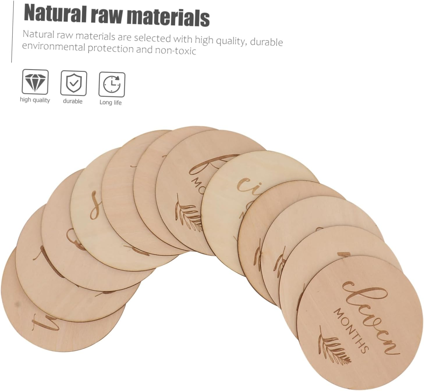 12Pcs Wood Milestone Discs Newborn Milestone Cards for Birthday Decorations Tummy Toys - Assorted Color image number 7