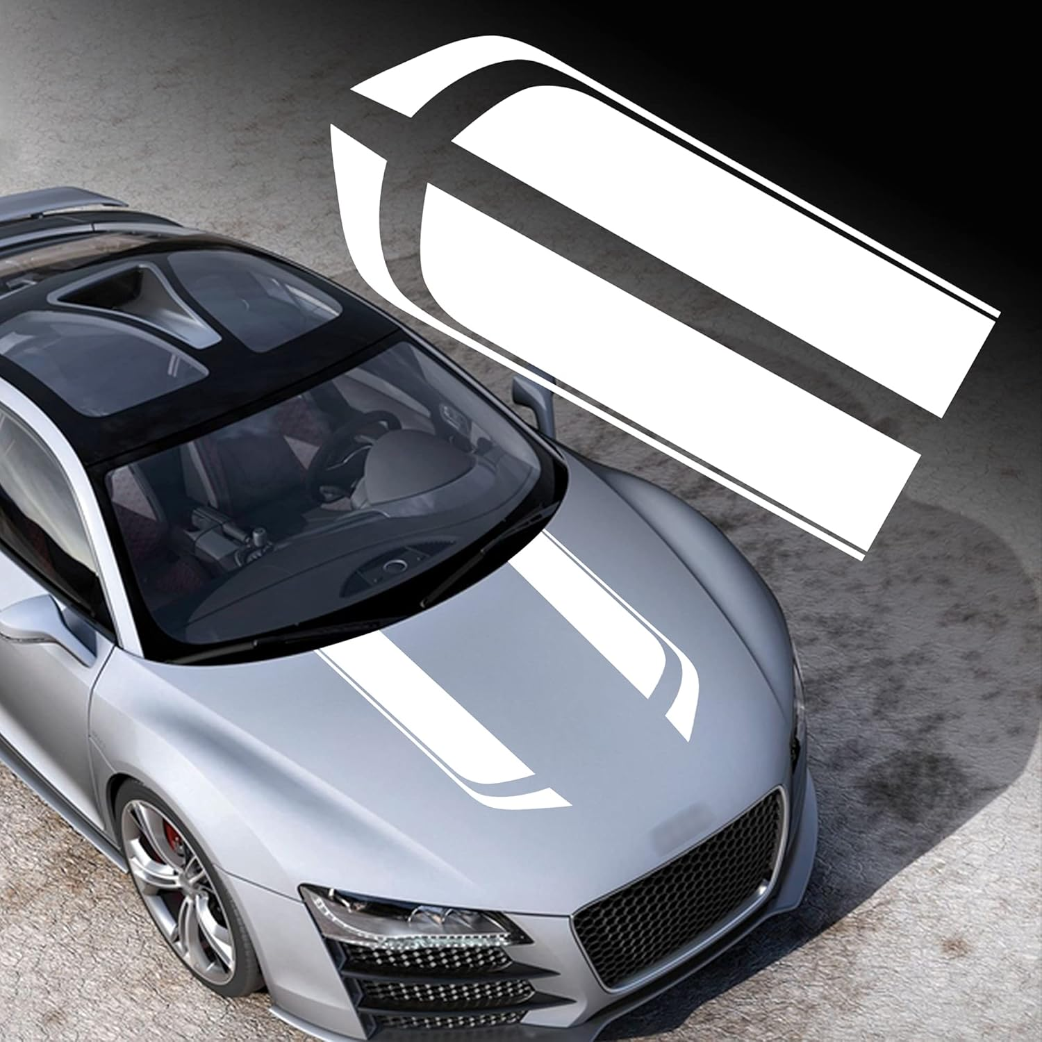 TOMALL 33"X 5.7" Car Hood Stripe Sticker for Auto Racing Sport Body Side Decal - Roof, Hood, Bumper Vinyl Modified Decoration (White)