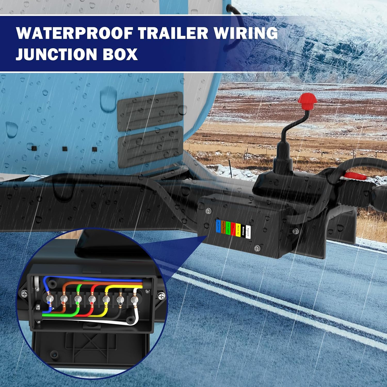 Cheemuii 7 Way Trailer Junction Box Weatherproof 7 Pin Trailer Wiring Box 7 Color-Coded Electric Wires Connection Box for RV Camper Trailer Light Rewiring image number 6