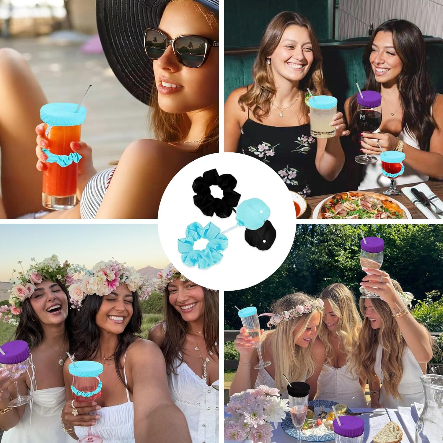 Pack of 3 Ko Drop Protection Bracelet, Drink Protection Lid, Cap Scrunchie Hair Band, Drink Cover, Hair Scrunchie, Reusable Drink Lid, Night Cap, Ideal for Bars and Parties image number 4