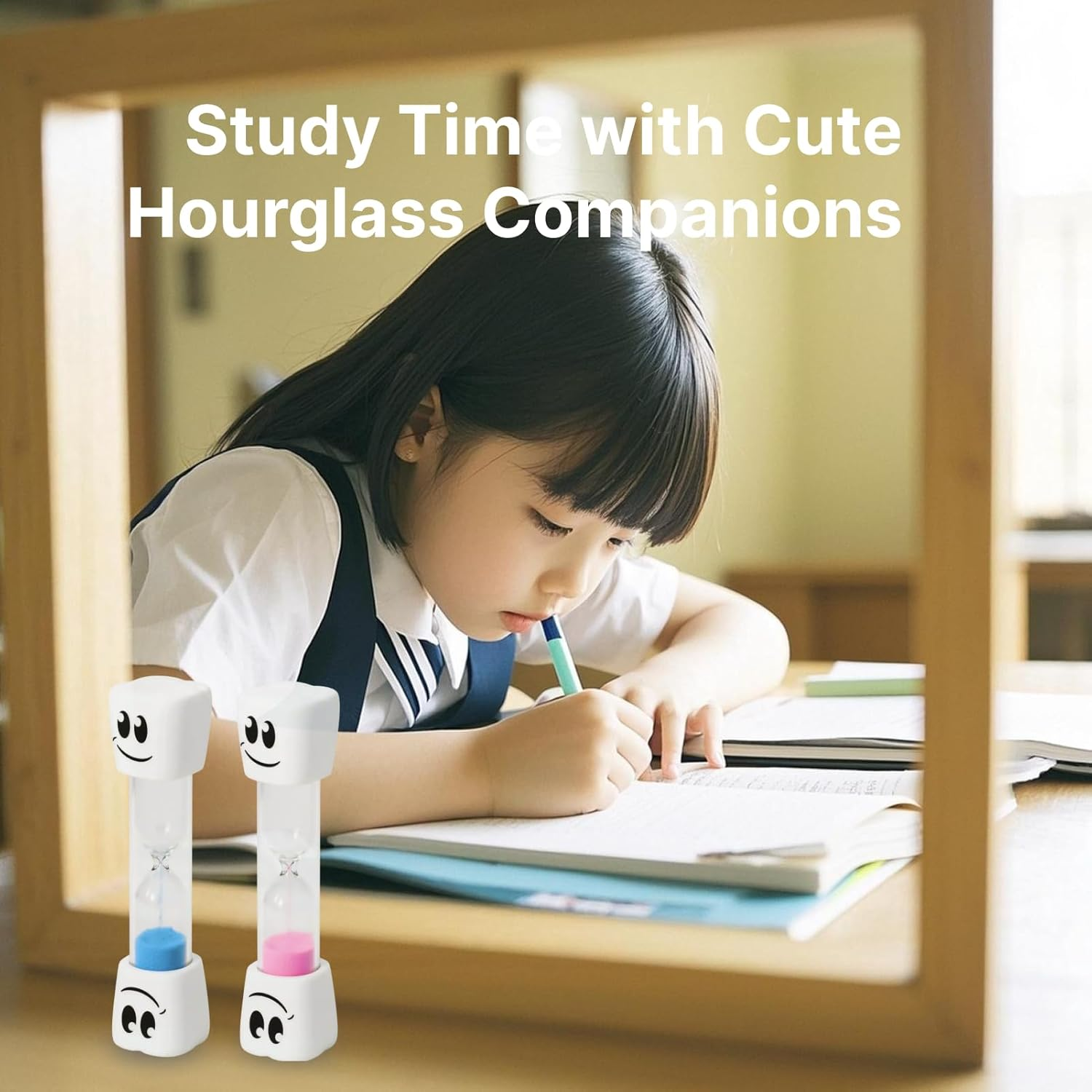 Pack of 2 Colorful 2 Minute Toothbrush Sand Timer Set for Kids, Blue and Pink Smiling Face Hourglass Timers for Dental Hygiene and Time Management, Promotes Dental Hygiene and Time Management image number 2