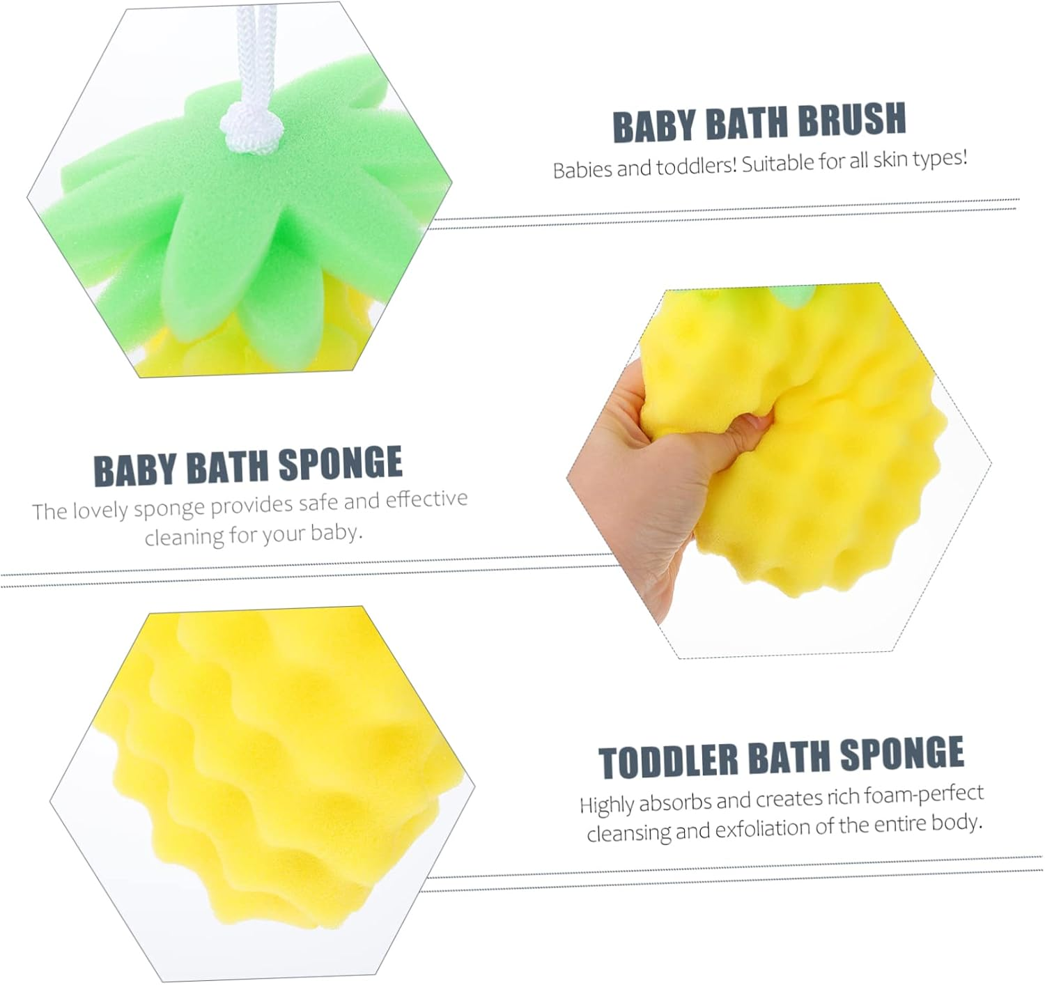 HEALEEP Baby Bath Brush and Exfoliating Sponge Toddler Bath Scrubber Soft Pineapple Shape for Newborn Shower image number 6