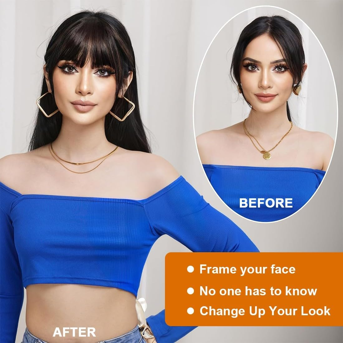 JEYORZY Pack of 2 Clip-In Fringe, Clip on Air Bangs, French Fringe, One Piece Wig with Natural Bangs, Hair Bangs for Women, Bangs Extension for Women'S Wigs (Dark Brown and Light Brown) image number 5