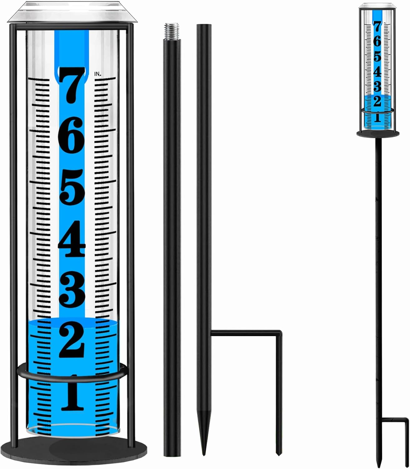 Rain Gauge Outdoor,Accurate Rain Gauges Outdoors Best Rated,Upgraded Freeze Proof Rain Measure Gauge for Yard Fence,Rain Meter with Stake,Large Font Water Gauge for Rain,Adjustable Height,Easy to Read image number 1