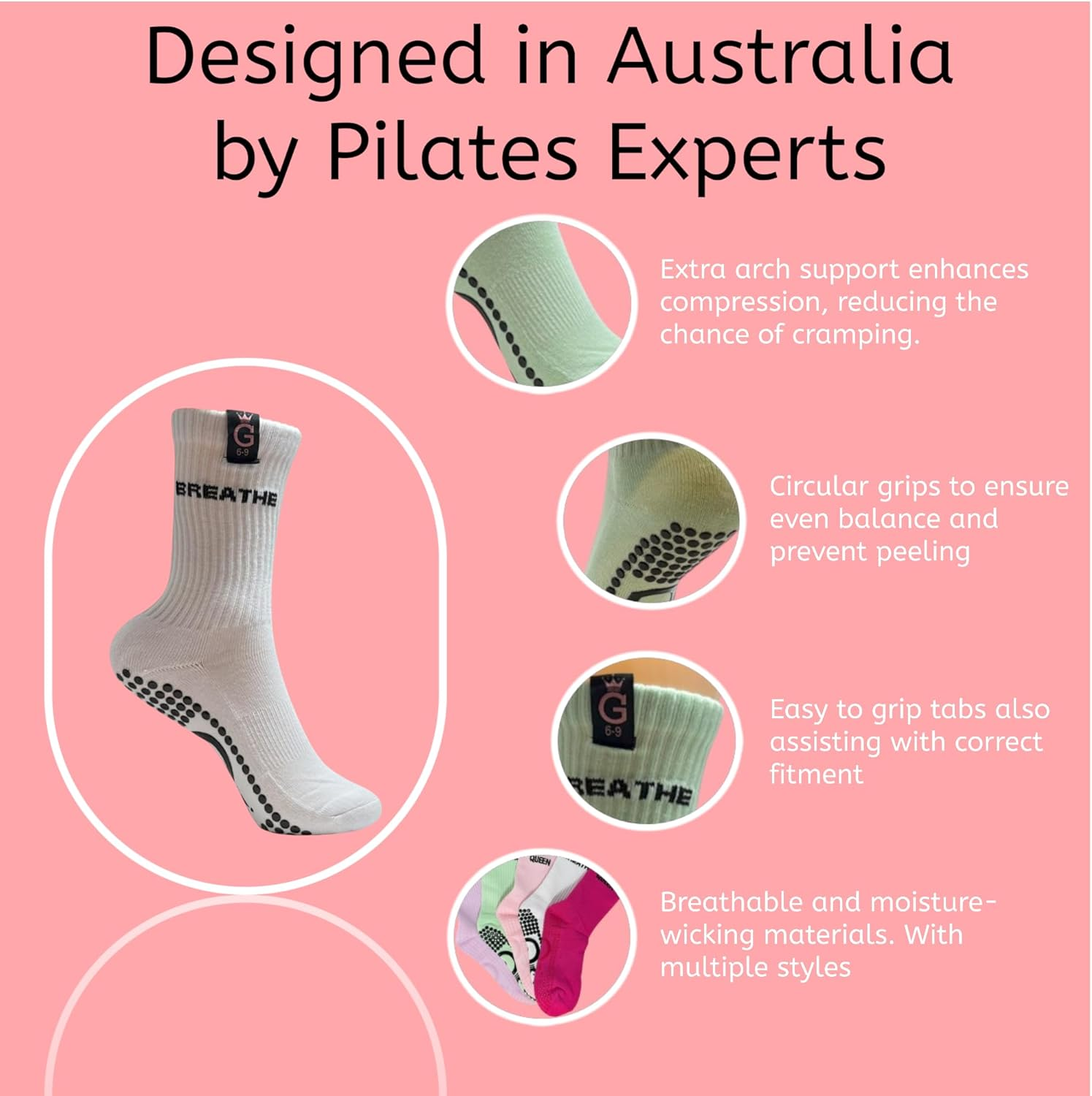 Pilates Grip Socks Yoga Socks with Grips for Women, Non-Slip Athletic Socks for Ballet, Dance, Workout.