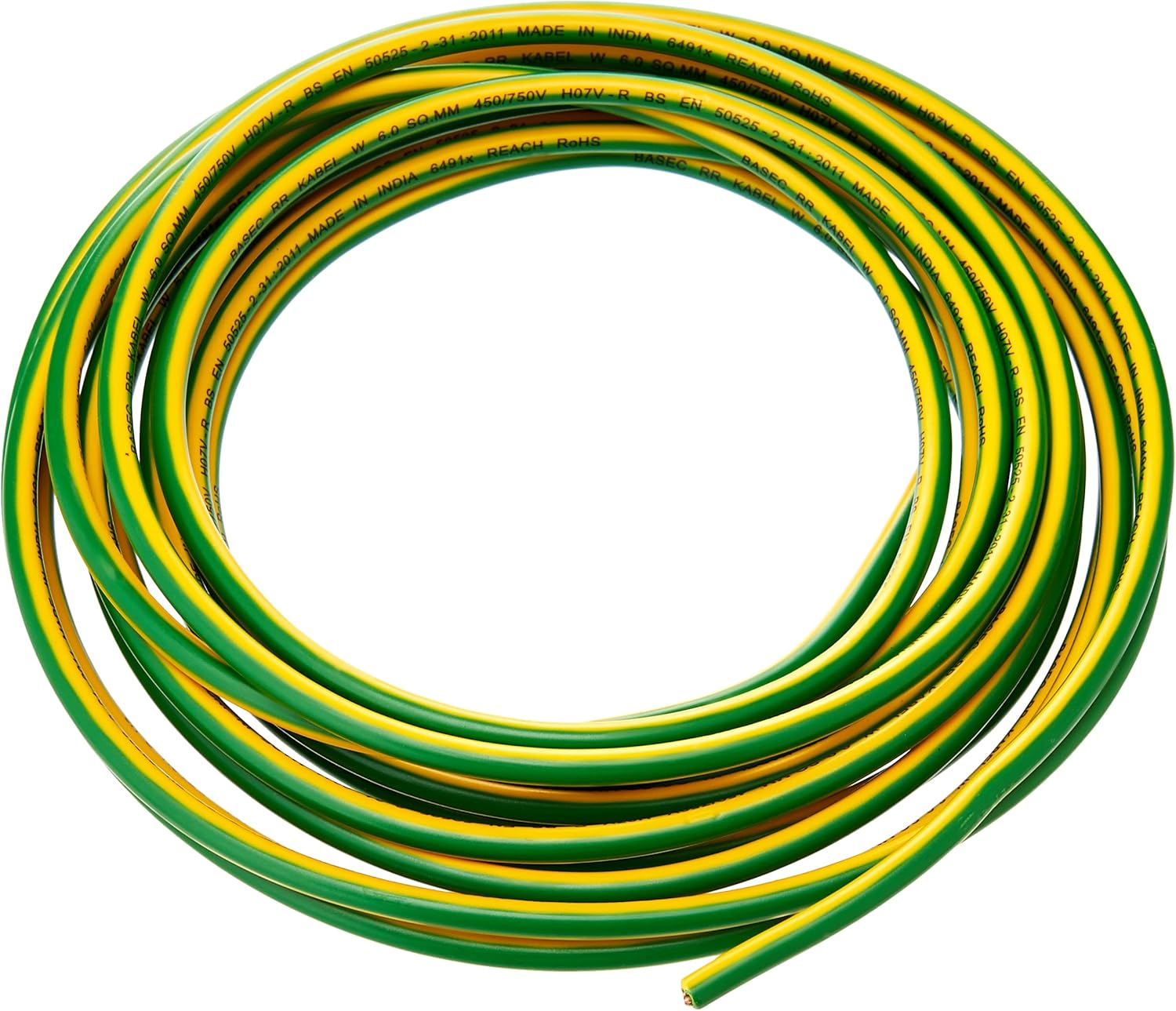 Merriway BH01518 Single Core round Earth Cable, 6491X 6.0Mm Yellow & Green, 5 Metres (16.5 Feet) image number 3