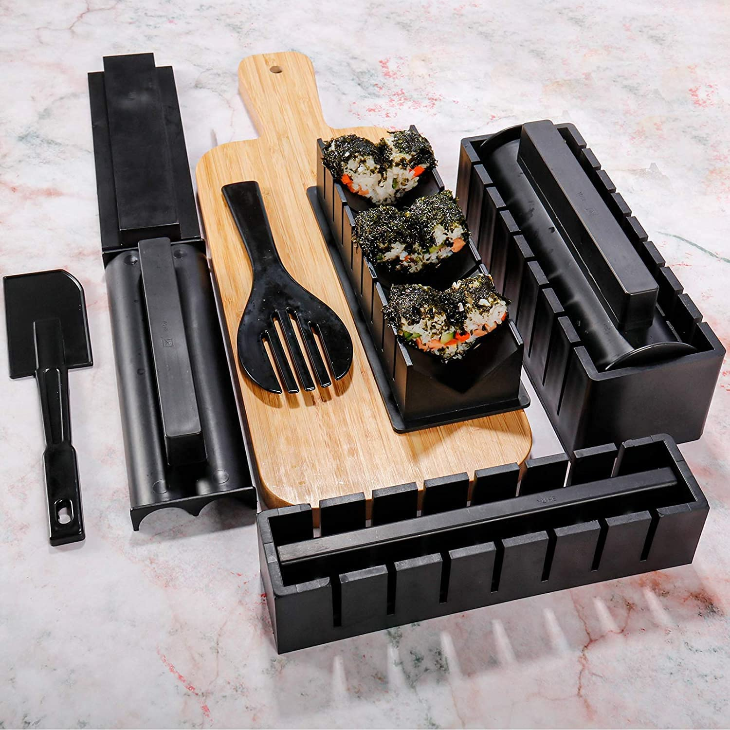 DIY Sushi Making Set - 10 PCS Production Kit with Rice Roll Mold Shapes and Fork, Premium Mold Maker for Maki Rolls, Easy and Fun for Daily Use (Black) image number 4