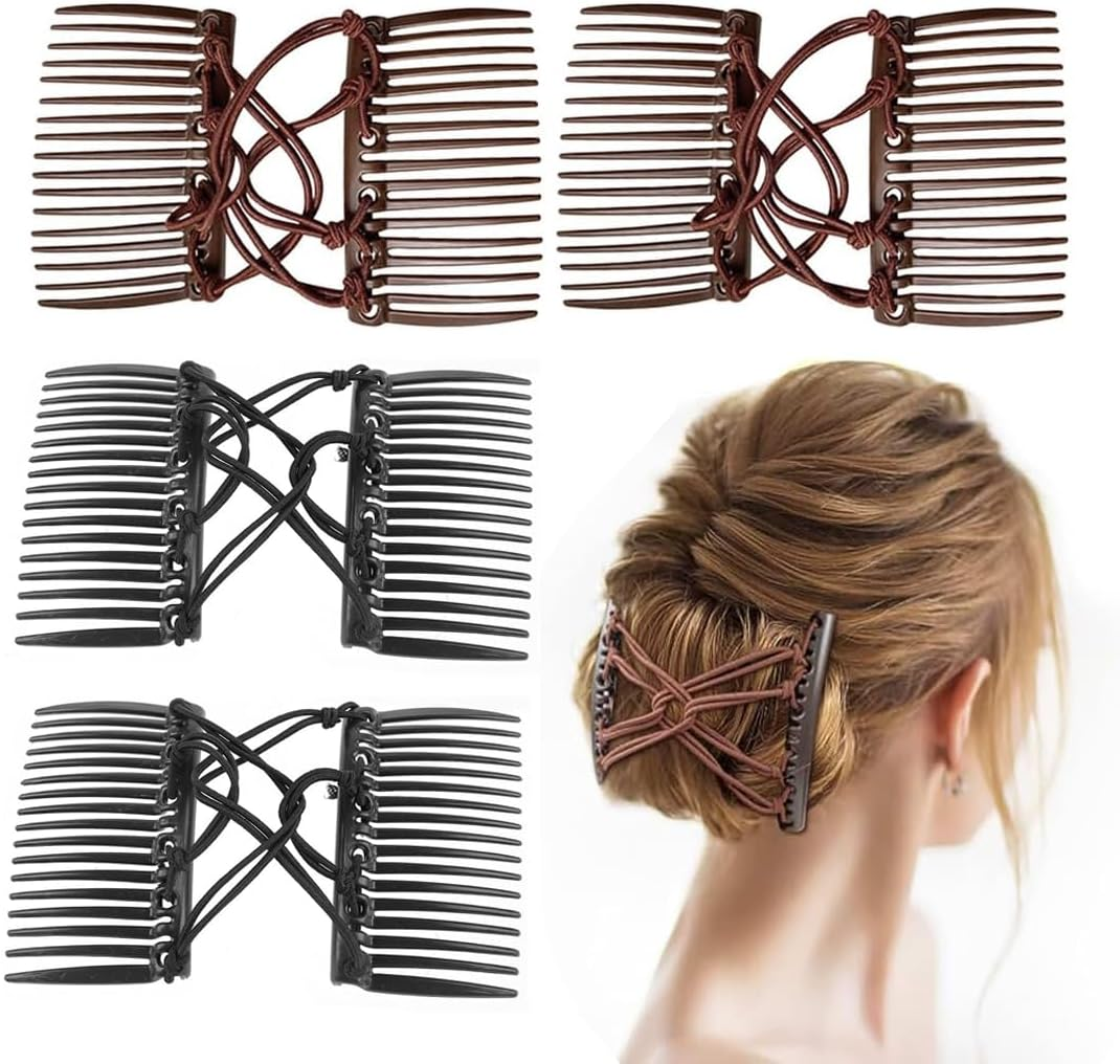 4Pcs Elastic Hair Clips Double Comb Elastic Hair Combs for Thick Hair Adjustable image number 2