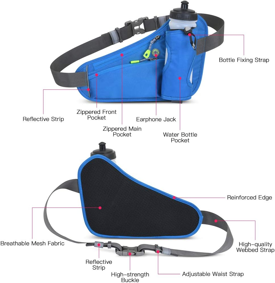 ZIEM Sports Hydration Belt Bag Running Belt Waist Pack Bum Bag with Water Bottle Holder for Men Women Running Cycling Hiking Walking - Blue image number 7