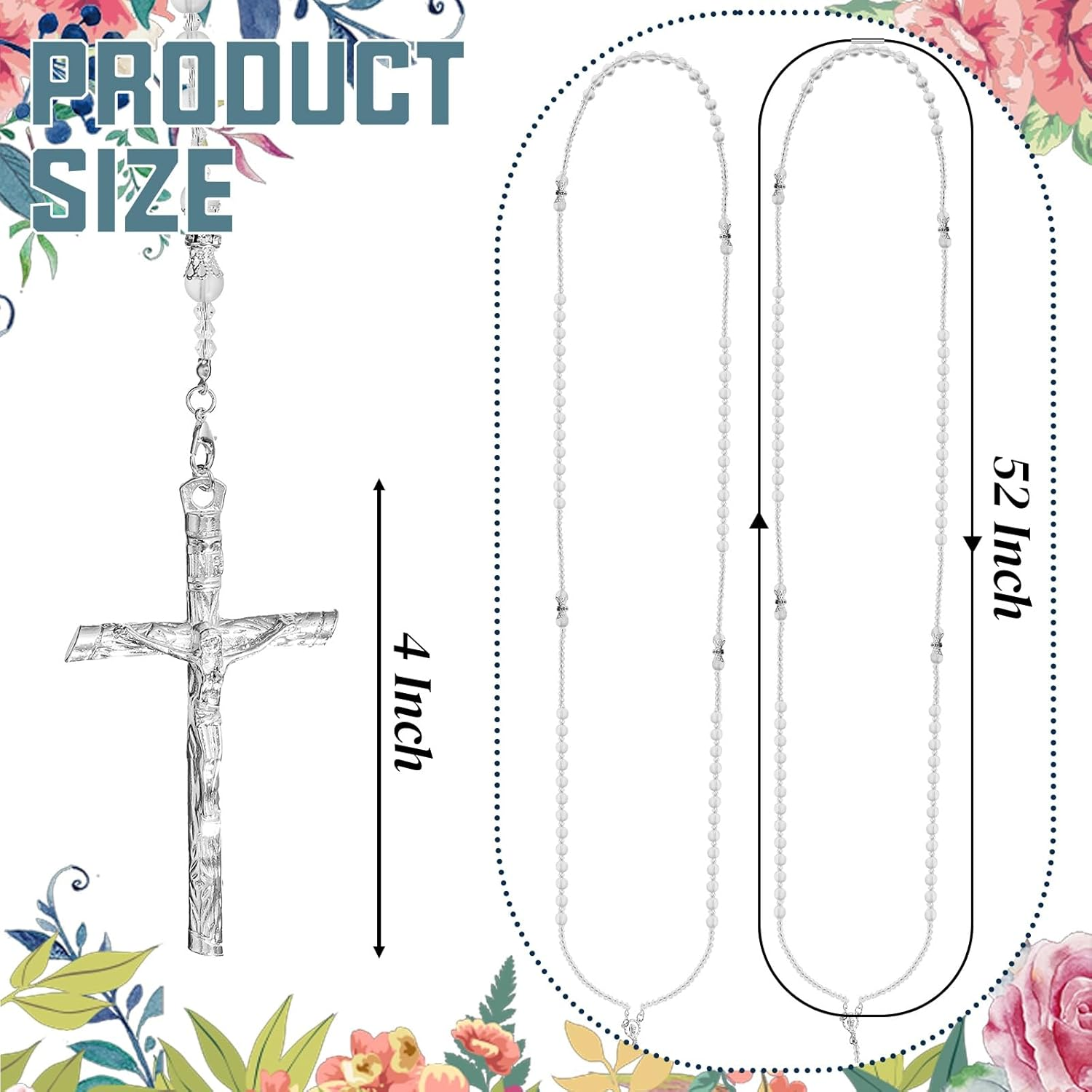 Noamus Lazo De Boda, Wedding Lasso for Ceremony, Handcrafted Lazo Para Boda Catolica, Lazos Para Bodas De Iglesia Para Novios, Crystal Bead Rosary with Unity Cross for Matrimonio (Plateado) image number 1