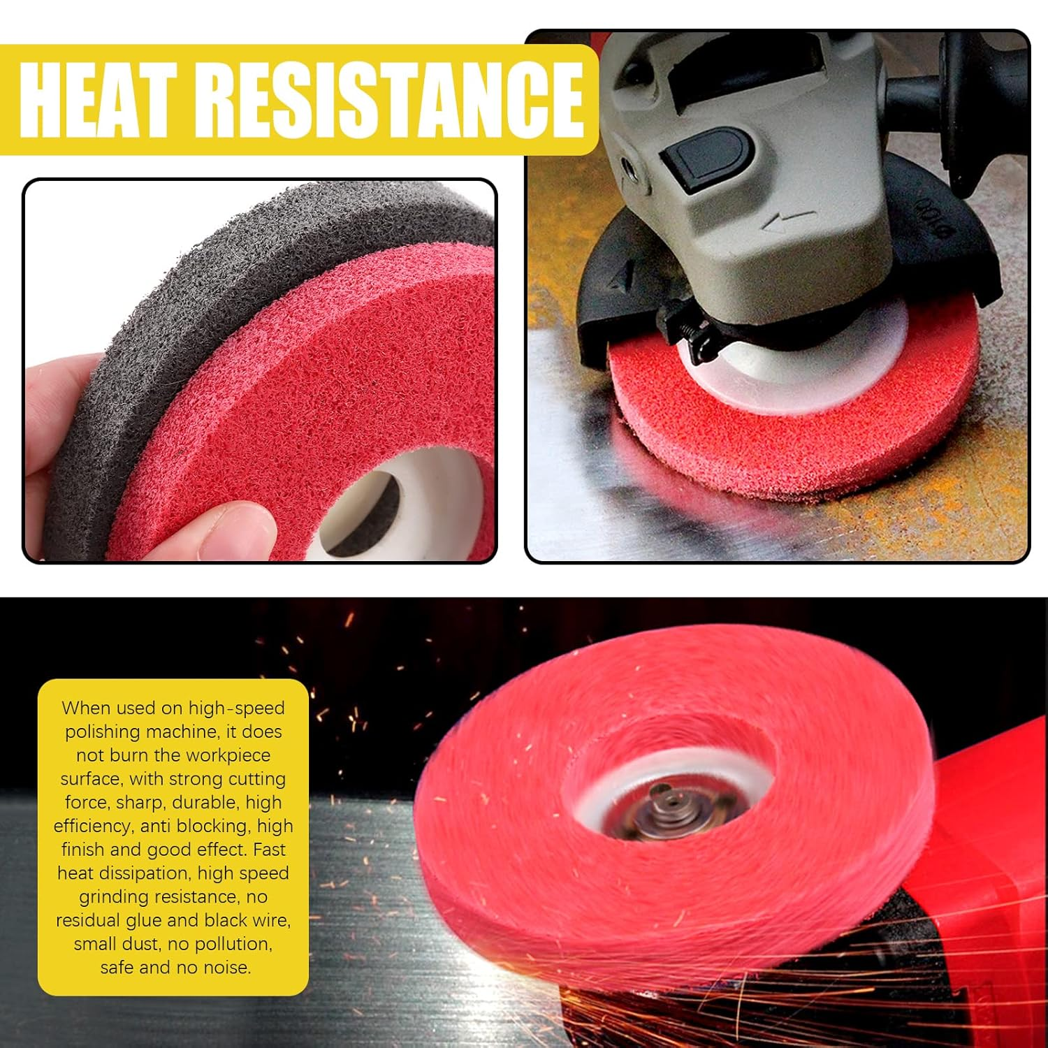 Mardatt 17 Pcs 4'' Polishing Buffering Wheels Assorted Set with Compound Includes 14 Pcs Wool & Nylon Fiber Sanding Flap Discs and 3Pcs Black, Brown & Green Compounds for Angle Grinder image number 6