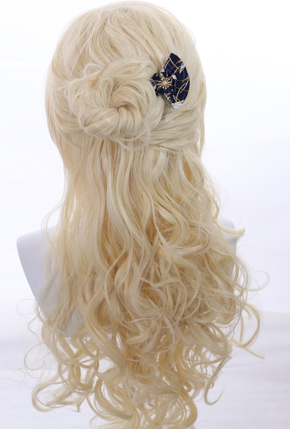 C-121-2 Dark Blue Hair Pin Fan Shape Pin Hair Pin Fabric Flower Sakura Japan Geisha Kimono Accessory image number 3