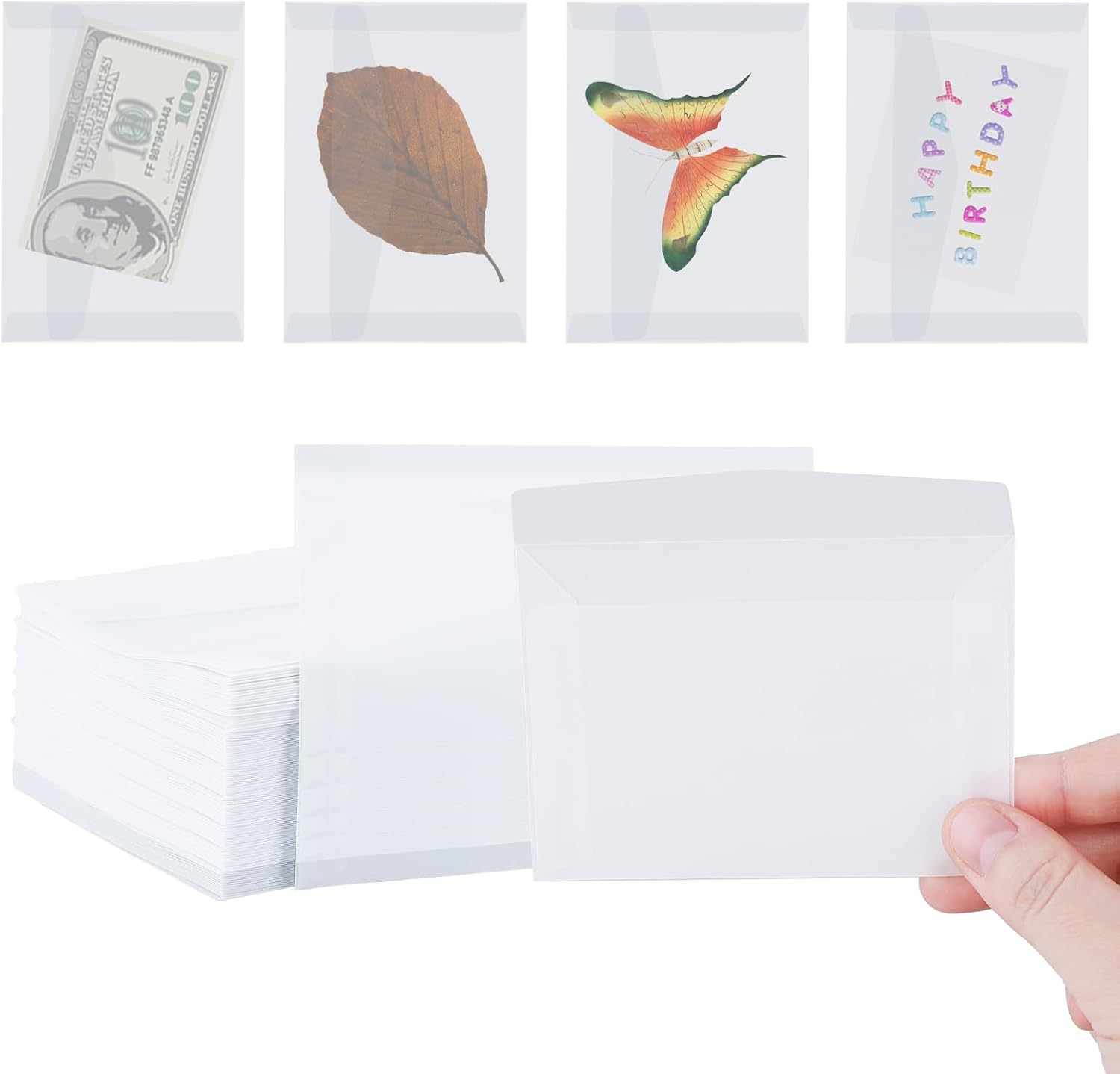 100 Pcs Glassine Envelopes, 7X10Cm / 3.9 X 2.7 Inches Clear for Seeds, Coin Collecting, Lottery Ticket, Stamp Card - White Translucent Paper Holder with Mini Window
