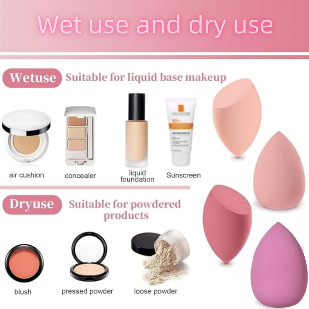 FACAING 8 Pcs Makeup Sponge Set 3 Shapes Beauty Blender Kit for Liquid Foundation Powder Cream and Sunscreen Latex-Free Cosmetic Applicators with Ergonomic Design image number 1