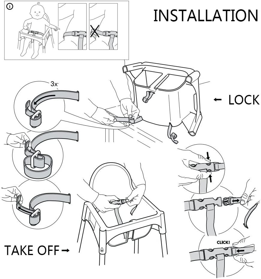 ZARPMA Children Safty Belt, 3 Point Safety Harness for Child Kid Safe Strap for IKEA Antilop High Chair image number 4