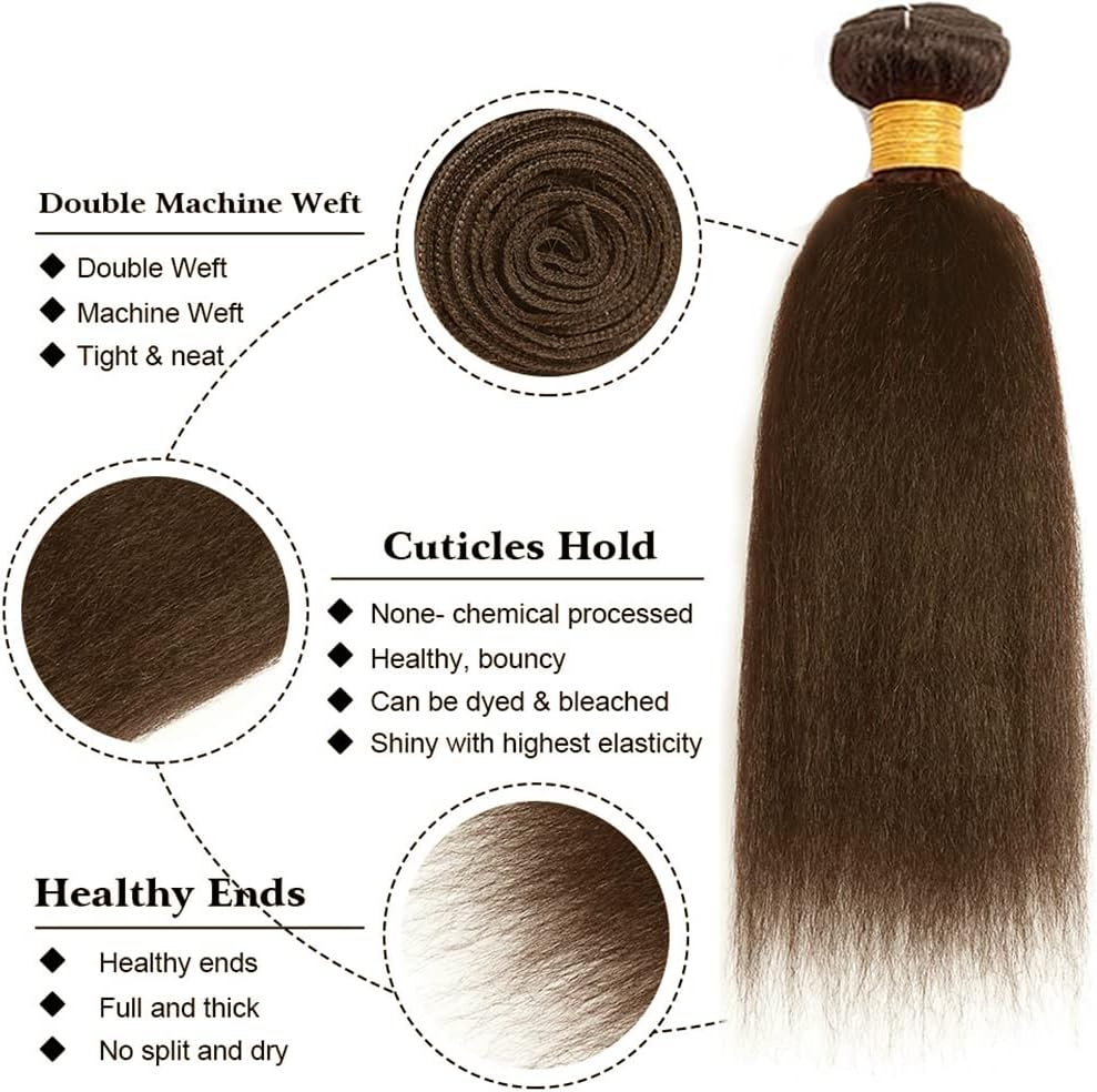 4 Colors Human Hair Bundles Light Brown Human Hair Bundles Dark Brown Yaki Human Hair Bundles 3 Bundles 20 20 20 Inch Same Length 3 Bundles image number 3