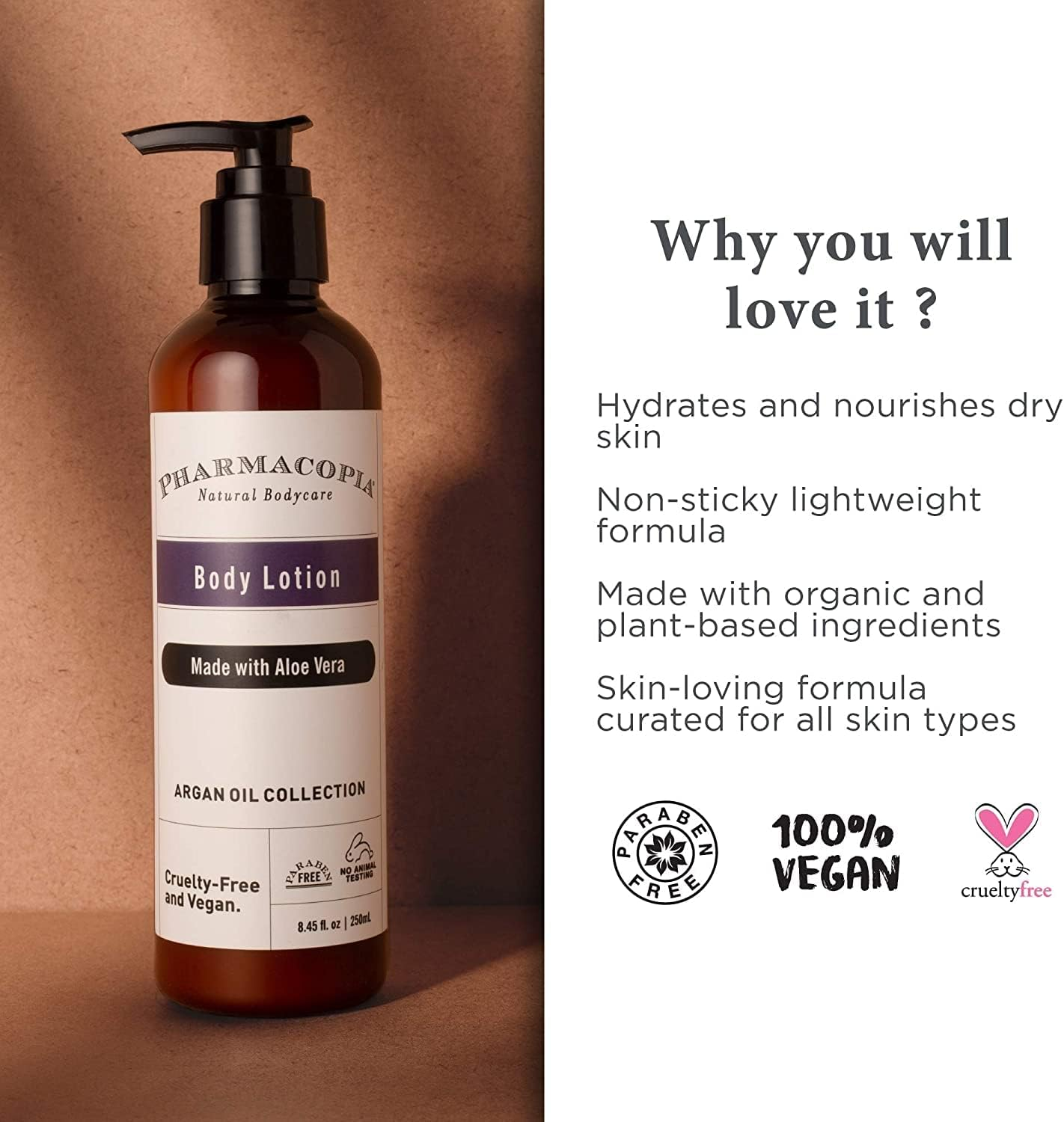 Kimirica Pharmacopia Argan Oil & Aloe Vera Organic Body Lotion 250Ml, 100% Vegan and Paraben Free Daily Moisturizer for Dry Skin image number 4