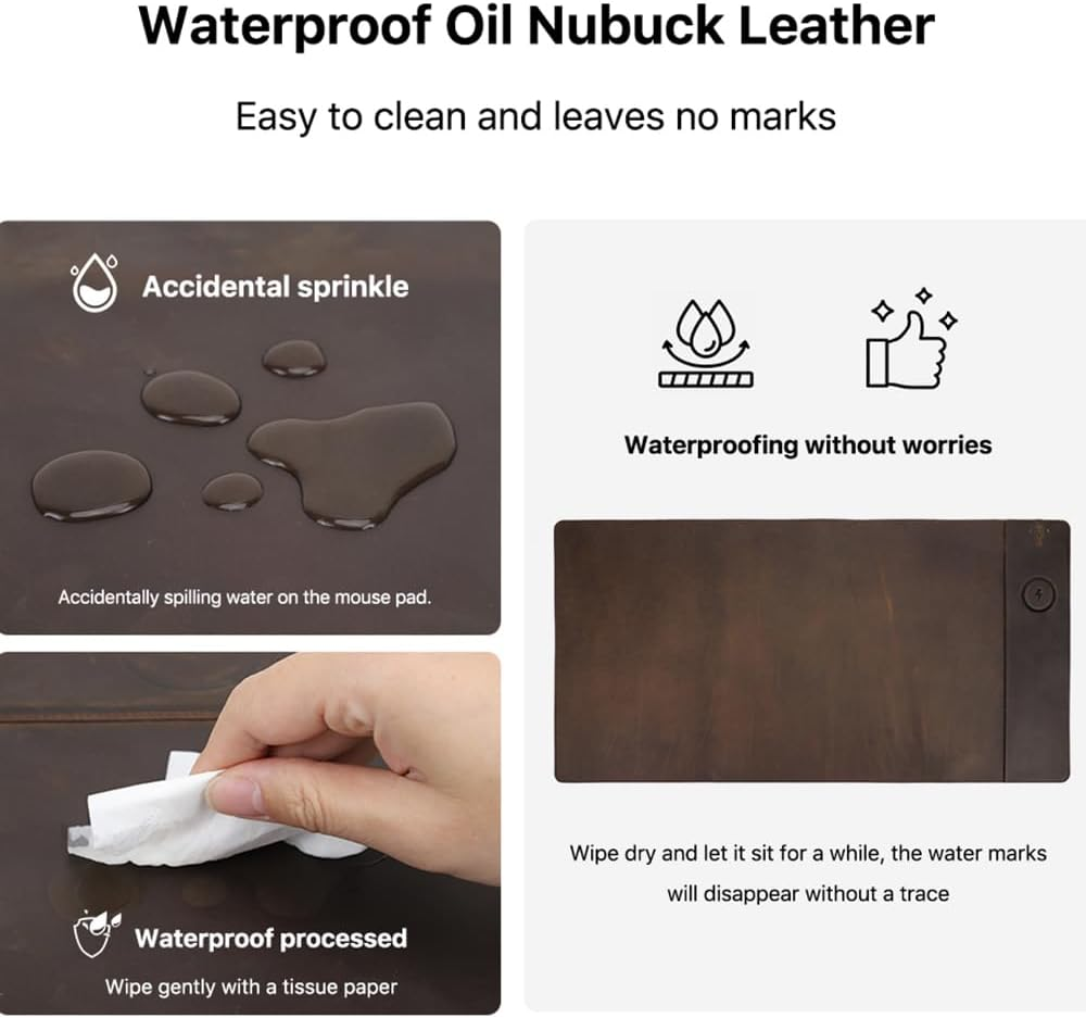 Contacts Top Grain Leather Wireless Charging Desk Mat with 15W Wireless Charger Type C Chargering Port Computer Desk Pad Large Mouse Pad 80X40 Cm image number 1