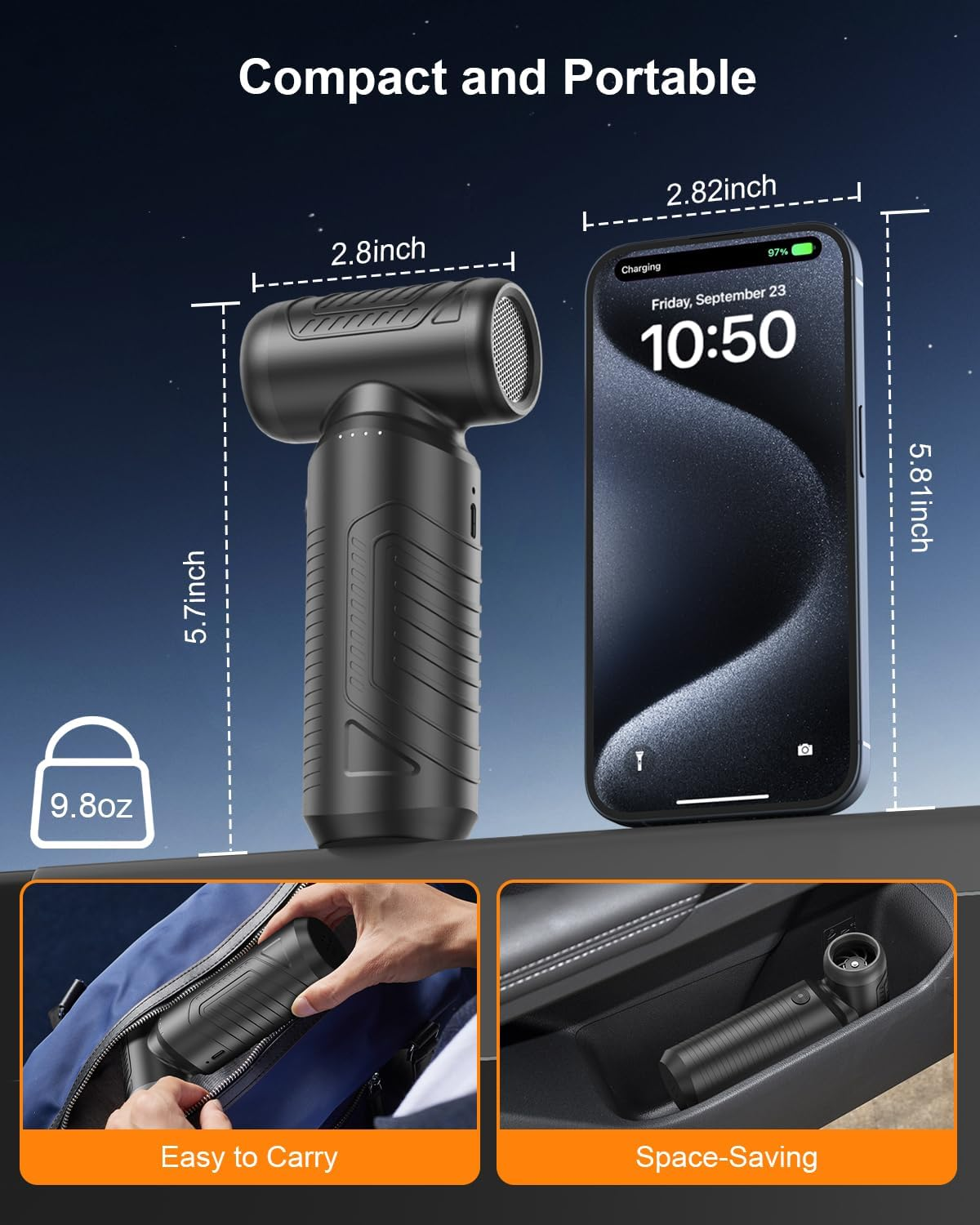 Compressed Air Duster, 200,000 RPM Electric Air Duster for Computer, 3 Gear Adjustable High-Speed Air Blower, 9,000Mah Large Battery Reusable No Canned Keyboard Cleaner for Office, Home, Car image number 5