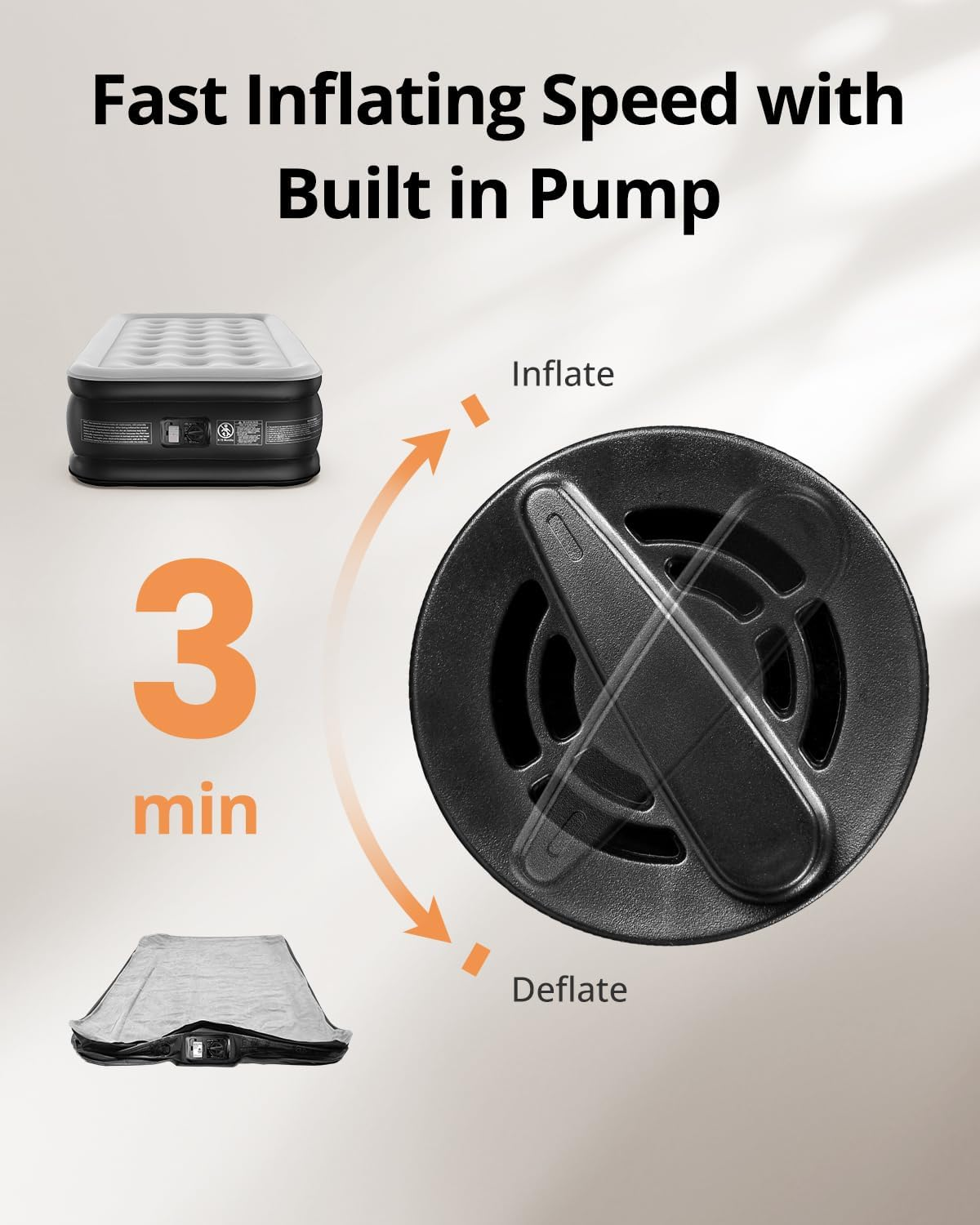 Airefina Single Size Air Mattress, 18 Raised Air Bed in 3 Mins Self Inflation, Air Mattress with Built in Electric Pump, Portable Foldable Inflatable Bed with Carrying Bag for Home & Guest image number 5