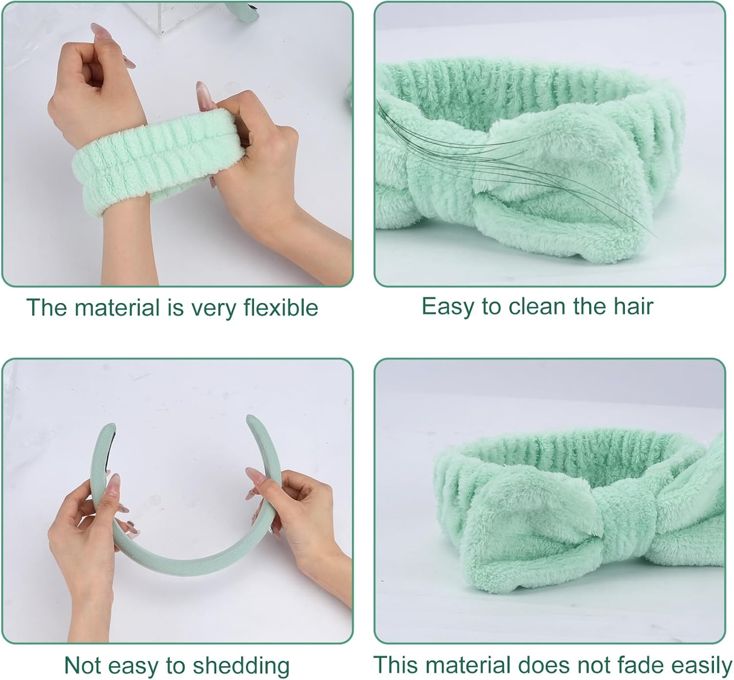 WRENYZK Pack of 5 Spa Headband for Washing Face Wristband and Hair Clips Set, Makeup Hair Band Cosmetic Headband for Women Girls Skin Care Facial Cleansing Yoga (Green) image number 3