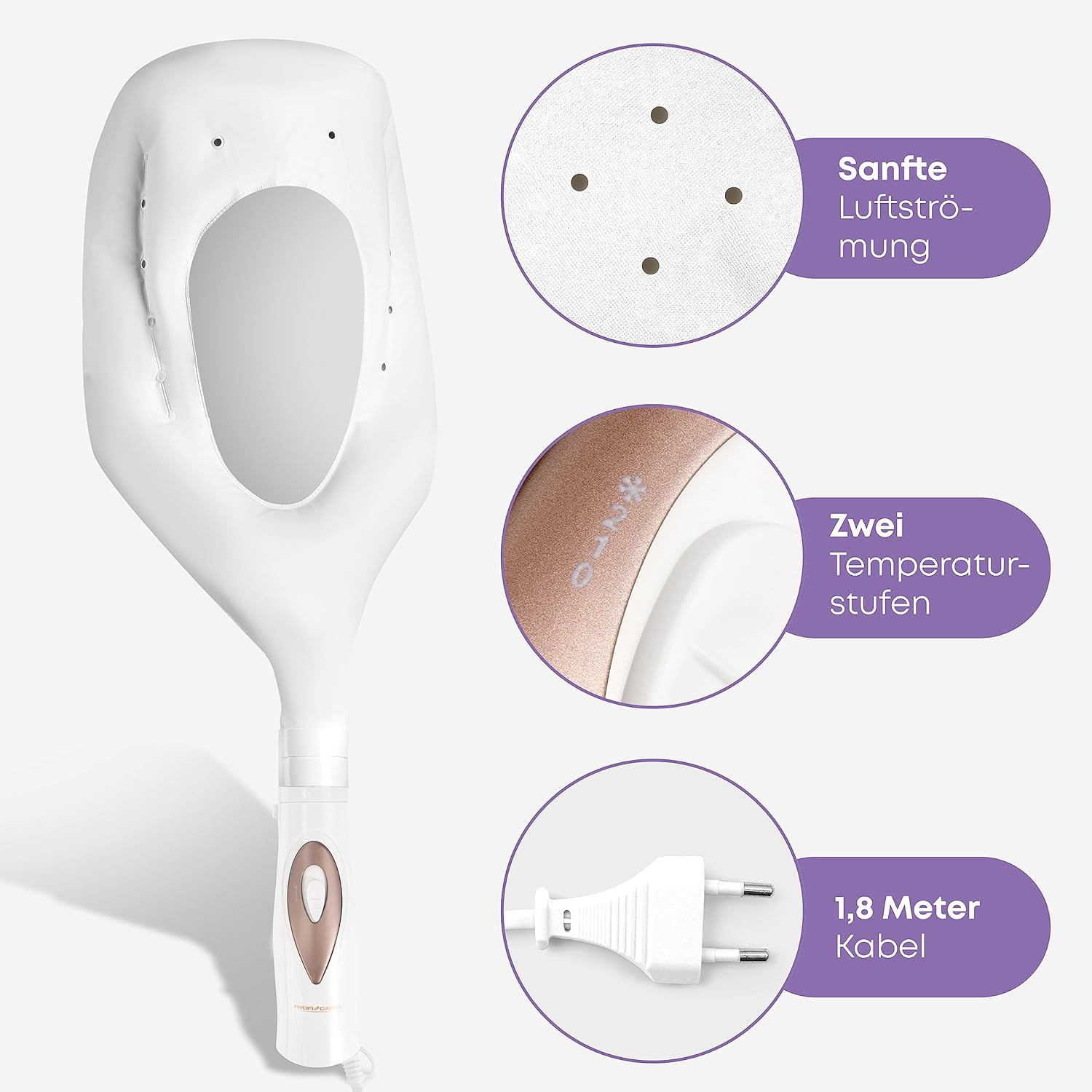 Proficare PC-HTH 3003 3In1 Ion Drying Hood, Hair Dryer and Curling Brush in One, Incl. Practical Storage Bag, White