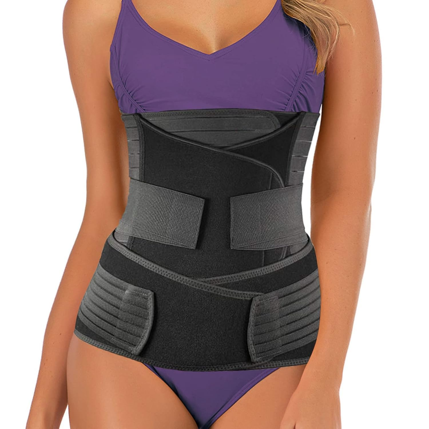 3 in 1 Postpartum Belly Band Post Section Support Recovery Wrap Postparto Abdominal Binder Girdles for after Giving Birth Plastic Belly Waistband (Black, L) image number 3