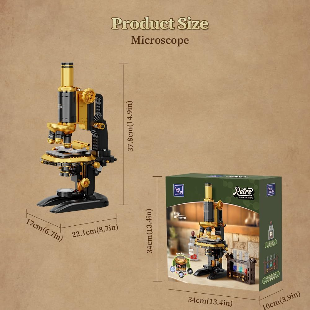 PANTASY Retro Microscope Building Kit for Adults, Antique Science Instrument Model with Mechanical Design, Brass Finish & Lab Accessories, Collectible Display Brick Set image number 2