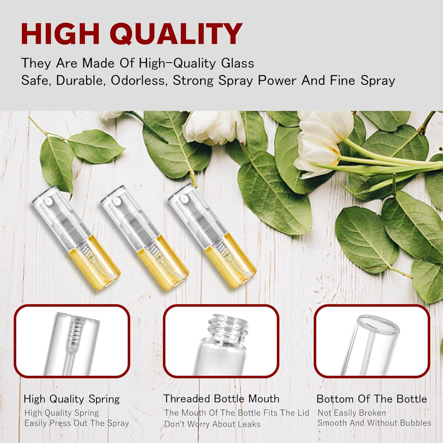 Glass Spray Bottle Atomizer, Refillable Container for Cleaning, Travel, Essential Oils, Perfume - 60 Pcs, 2Ml image number 1