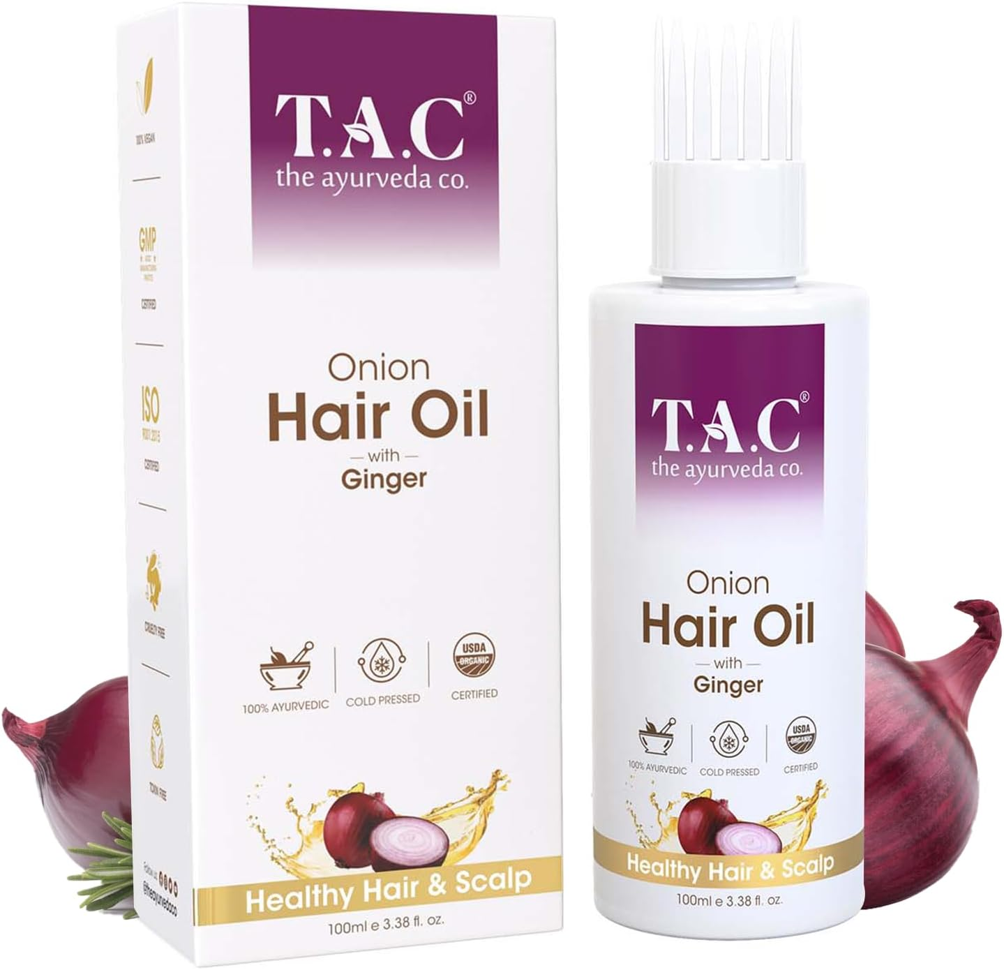 TAC - the Ayurveda Co. Onion Hair Oil for Hair Growth with Black Seed, Plant Derived Biotin for Hair Fall Control, Mineral Oil Free - 100Ml