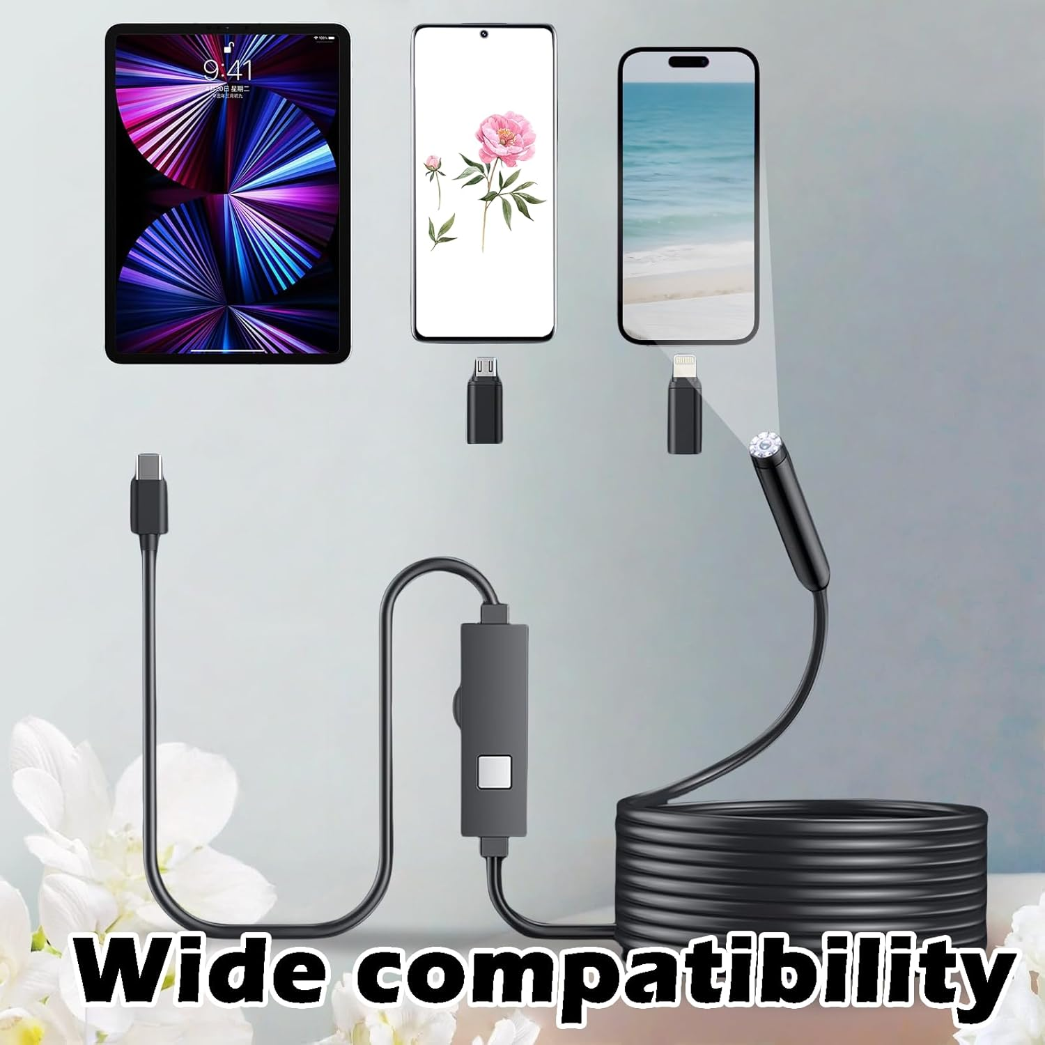 Jeyzuroa Endoscope Inspection Camera - 1080P HD Rigid Endoscope, IP68 Waterproof Endoscope Borescope with 8 LED Lights, Flexible Snake Camera for Iphone, Ipad and Android (5M) image number 5