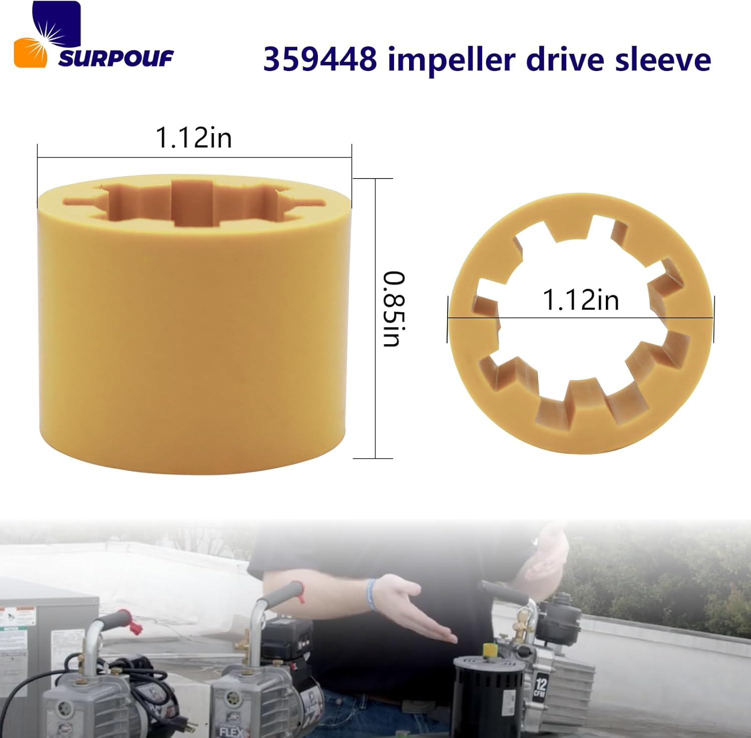 359448,Power Systems Impeller Drive Sleeve 359448 Compatible with Kohler 4EF 4EFCD 5E 5ECD 6EF 6EFCD 7.3E 7.3ECD image number 5