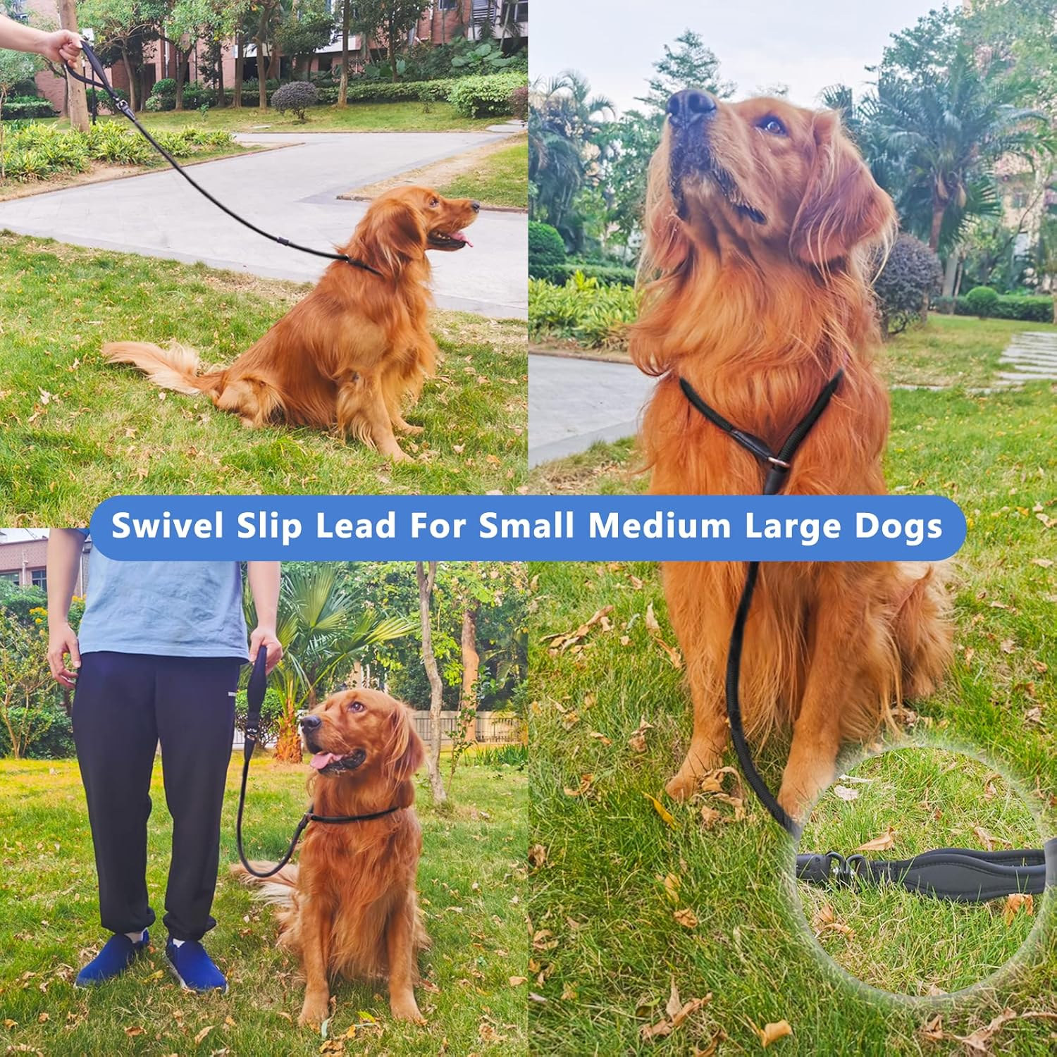 Slip Lead Dog Leash, Strong Anti-Tangle Durable Nylon No Pull Walking Leash for Small Medium Large Puppy Dogs 4Ft Black image number 4