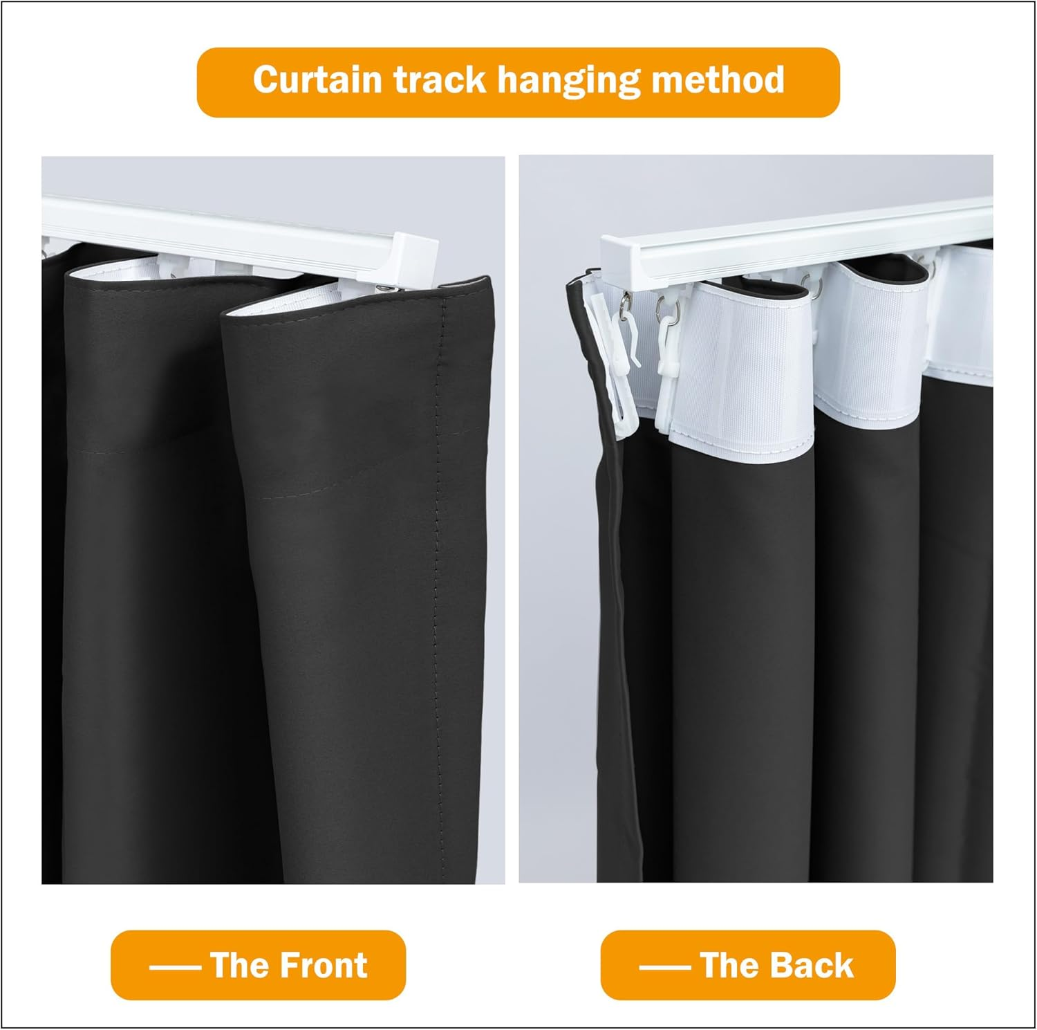 Hoeflife Room Divider Curtains, Blackout Ceiling Track Curtains with Hook Sound Proof Floor Curtains Perfect for Ceiling Mount Curtain Tracks Wall Divider for Room Separation (Black, W120 X H96) image number 7