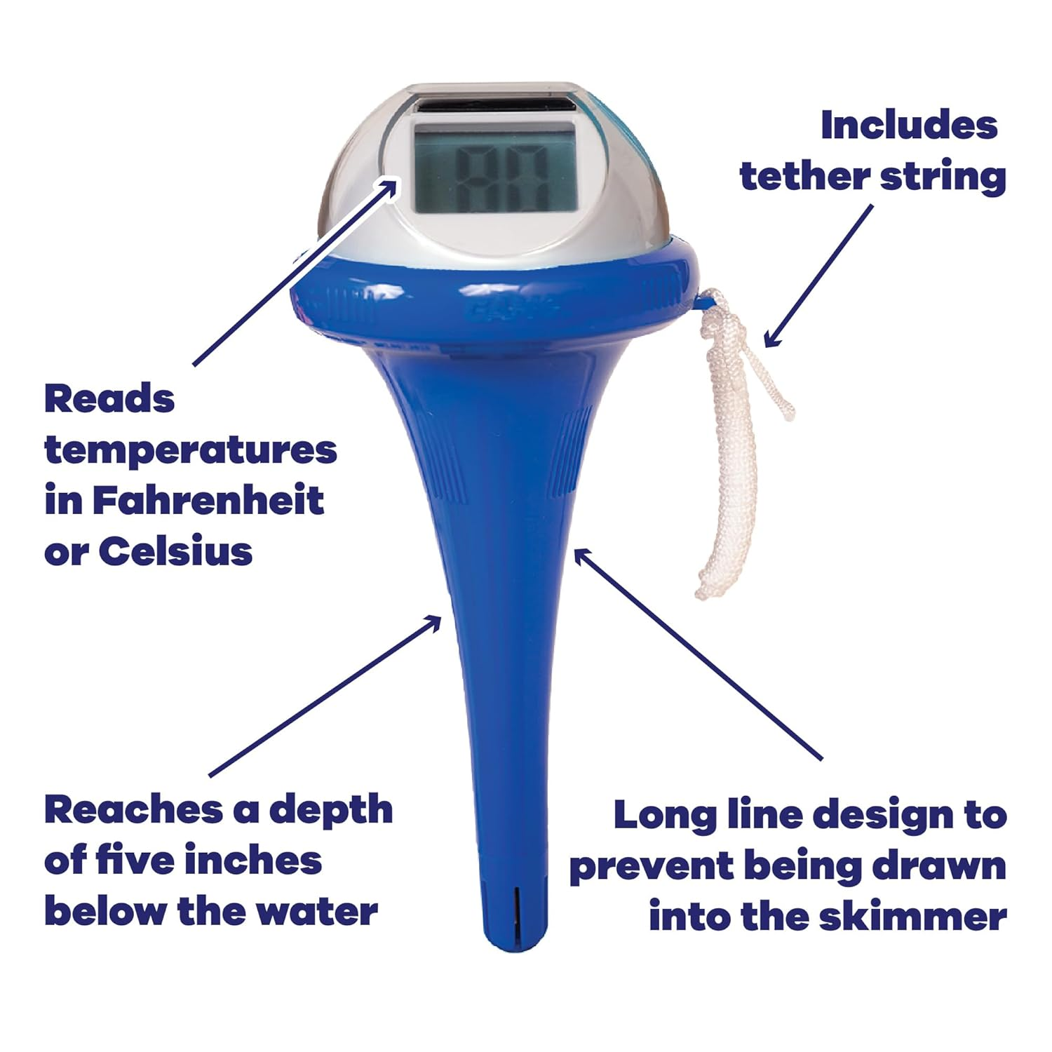 GAME Solar Digital Pool & Spa Floating Double Screen Thermometer, Solar Powered, Fahrenheit & Celsius, Double-Sided Screen, LCD Display, Dark Blue image number 2