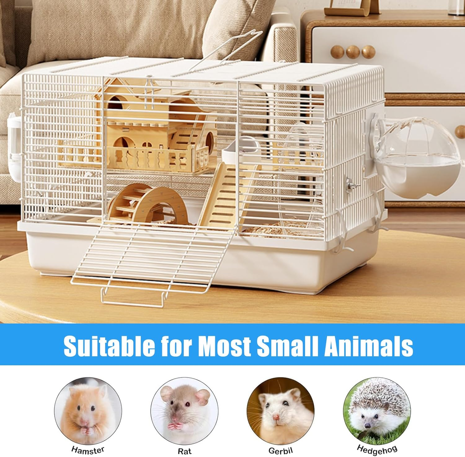 LIODUX 8 in 1 Hamster Cage, 2-Layer Luxurious Hamster House with Full Viewing, DIY Small Pet Playpen Kennel with Accessories, Habitat for Small Animals Pets (Large: 47X30X30Cm) image number 5