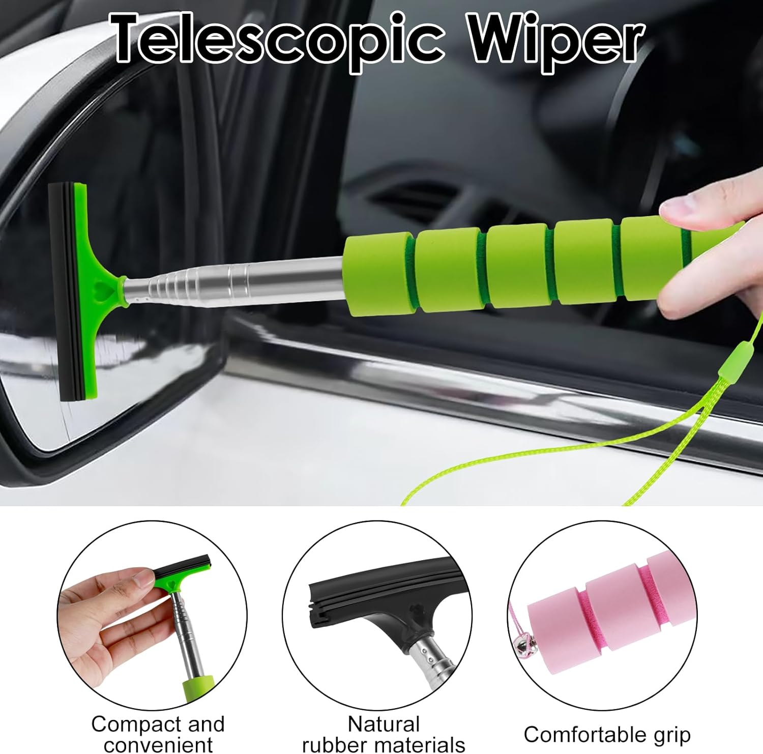 3 PCS Side Mirror Squeegee, 38.5 Inch Car Mirror Squeegee,Retractable Car Rearview Mirror Wiper,Portable Car Cleaning Tool for Rainy Foggy Weather, Car Windshield Wiper Universal Car Accessories image number 4