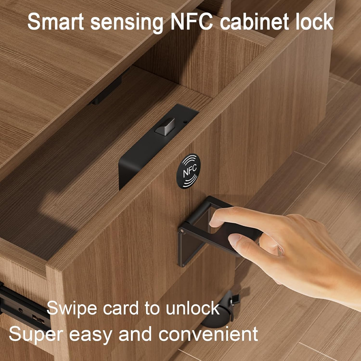 CMINGJ NFC Smart Cabinet Lock, Magnetic Sensing Child Safety Baby Proofing Drawer Lock 4 Unlocking Methods (NFC Card, Handle, Phone, Watch), Long Battery Life, Universal Fit, High Security image number 1