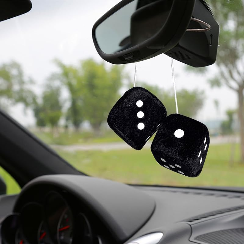 Fluffy Dice for Car, 1 Pair Fluffy Dice Car Rear View Mirror Hanging - Soft, Stylish, Fun Accessory image number 1