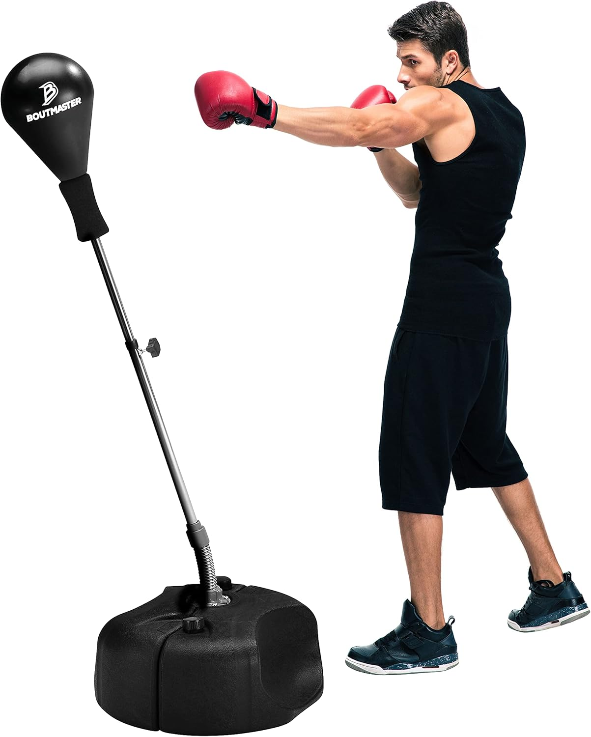 Tech Tools Boxing Ball Set with Punching Bag, Boxing Gloves, Hand Pump & Adjustable Height Stand - Strong Durable Spring Withstands Tough Hits for Stress Relief & Fitness